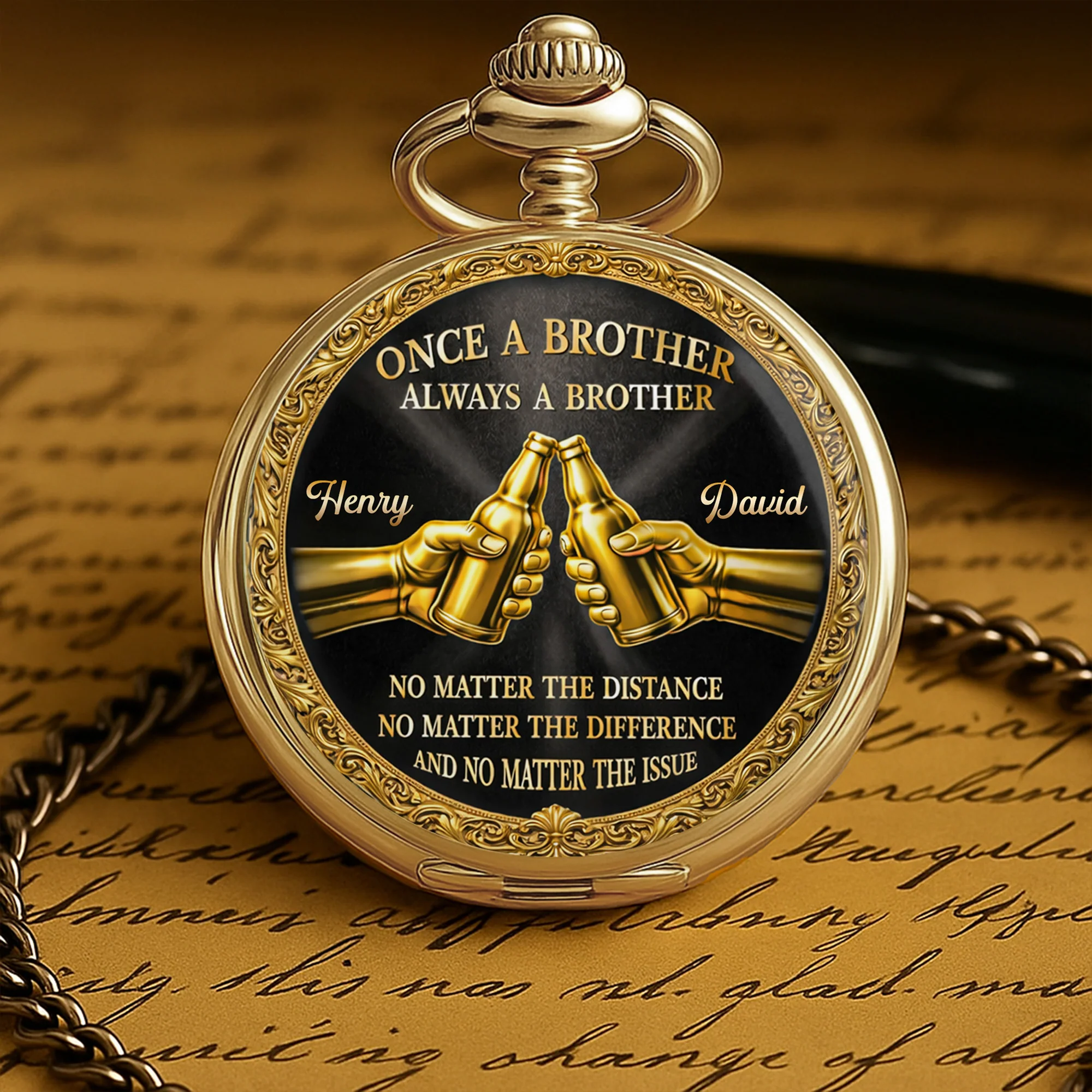 Once A Brother Always A Brother With Beer Bottles Design - Personalized Custom Pocket Watch - BRT034_GWATCH - Image 2