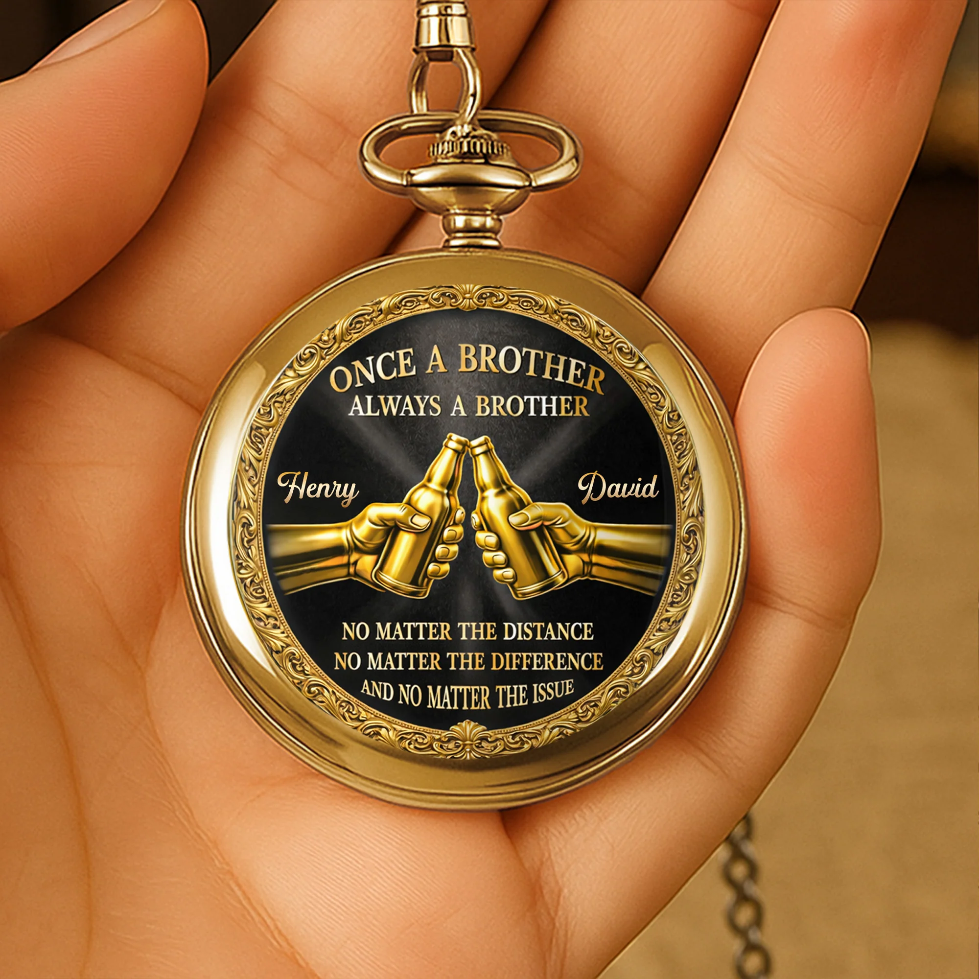 Once A Brother Always A Brother With Beer Bottles Design - Personalized Custom Pocket Watch - BRT034_GWATCH - Image 3