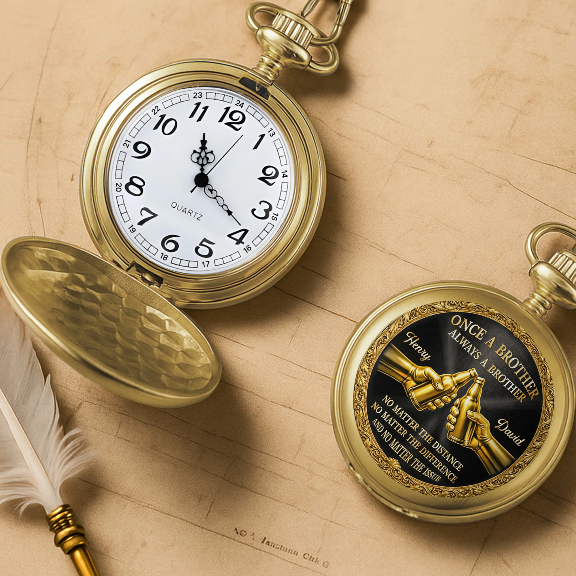 Once A Brother Always A Brother With Beer Bottles Design - Personalized Custom Pocket Watch - BRT034_GWATCH - Image 6