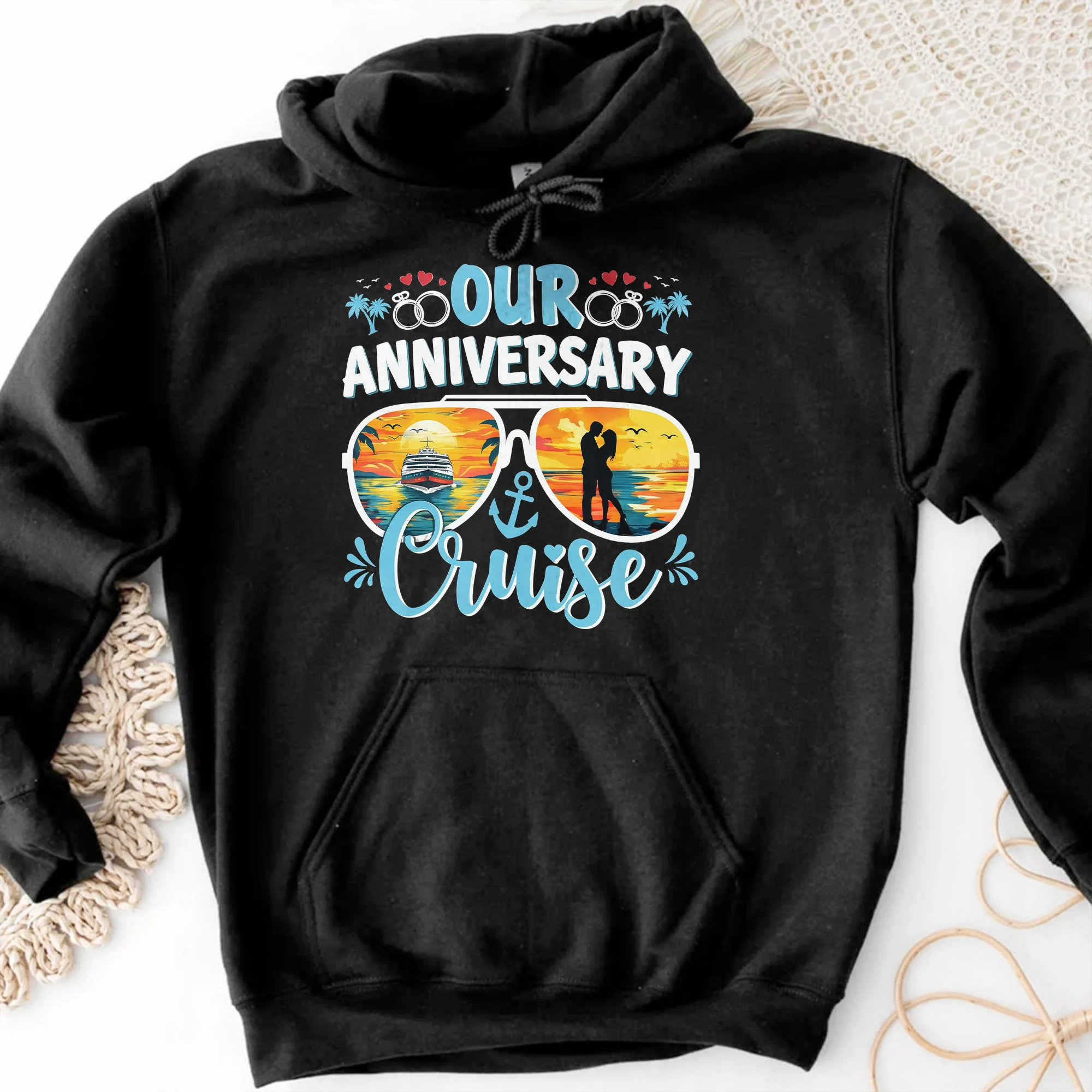 Our Anniversary Cruise Sunglasses Ship And Wedding Rings Design - Personalized Custom Unisex T-shirt, Hoodie - CPL1416_BBAS - Image 10
