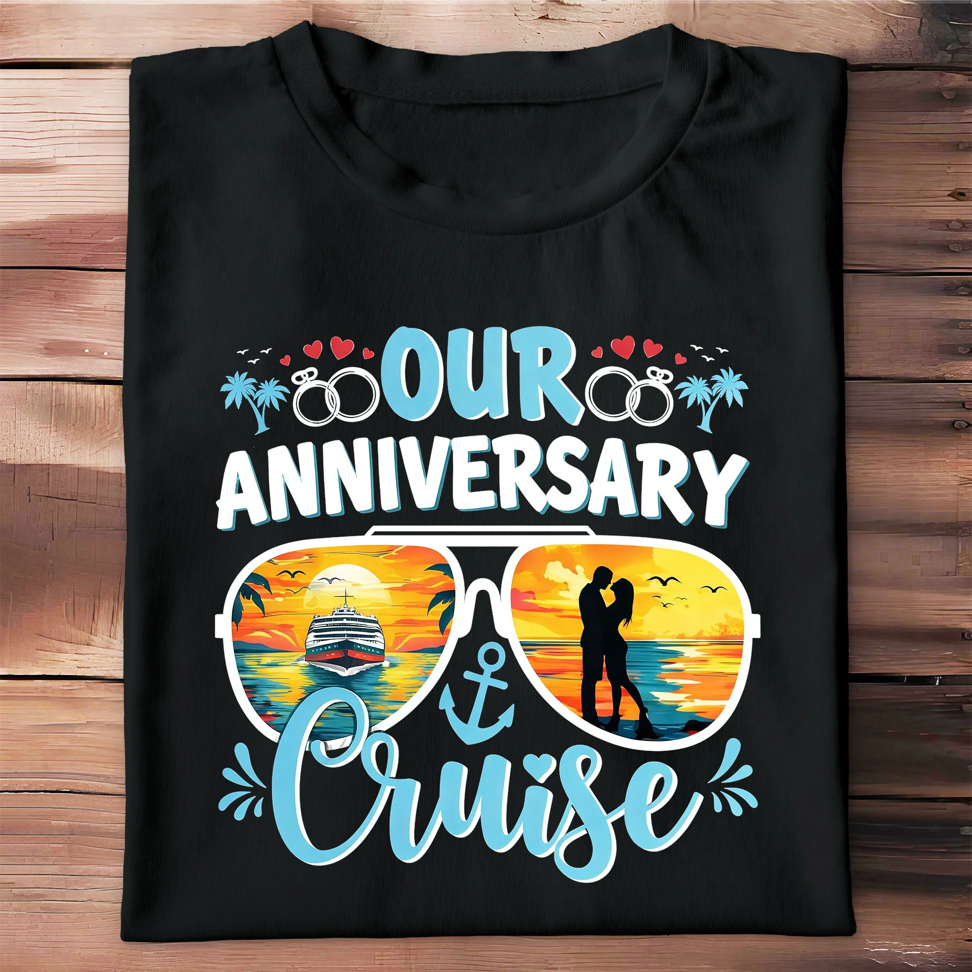 Our Anniversary Cruise Sunglasses Ship And Wedding Rings Design - Personalized Custom Unisex T-shirt, Hoodie - CPL1416_BBAS - Image 11