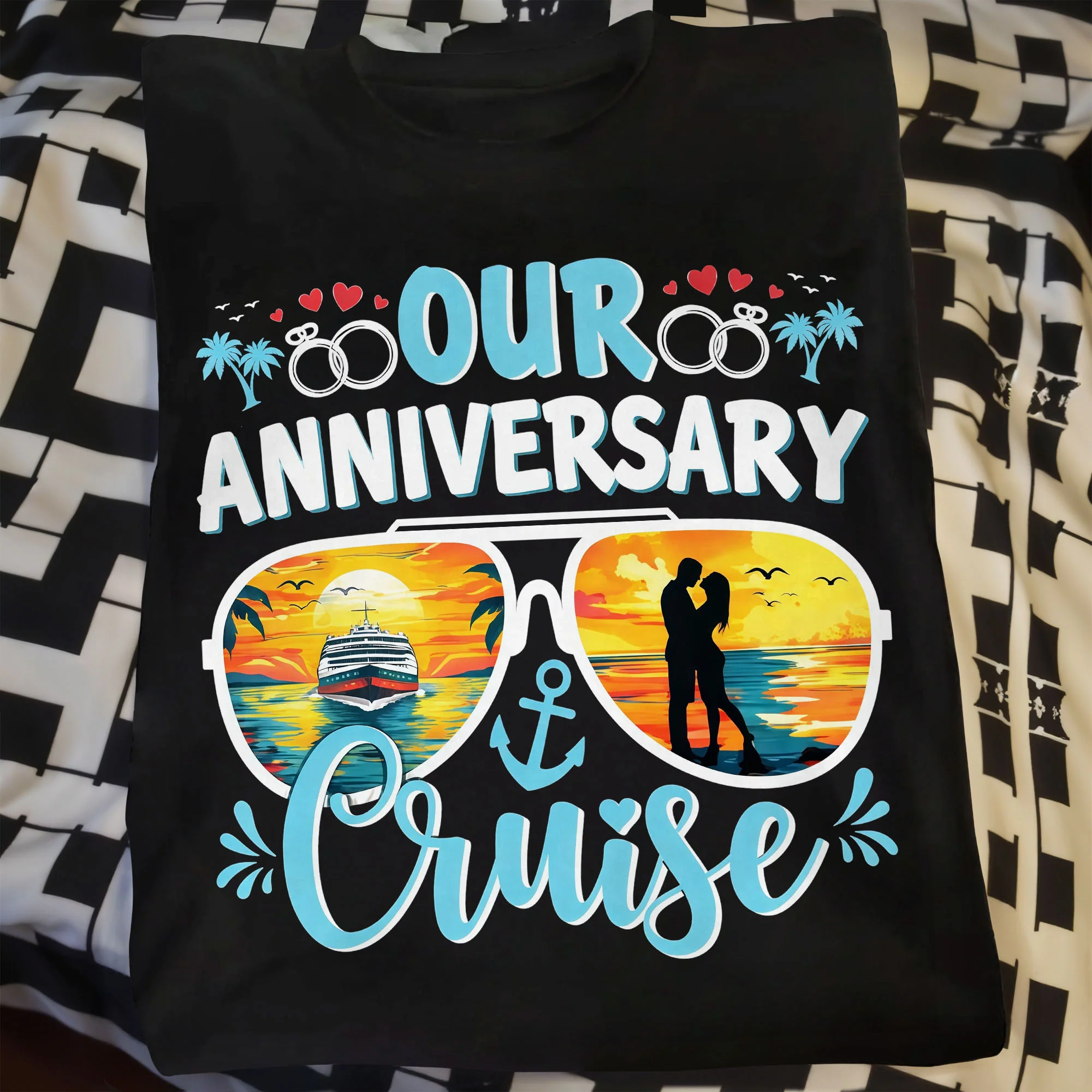 Our Anniversary Cruise Sunglasses Ship And Wedding Rings Design - Personalized Custom Unisex T-shirt, Hoodie - CPL1416_BBAS - Image 12