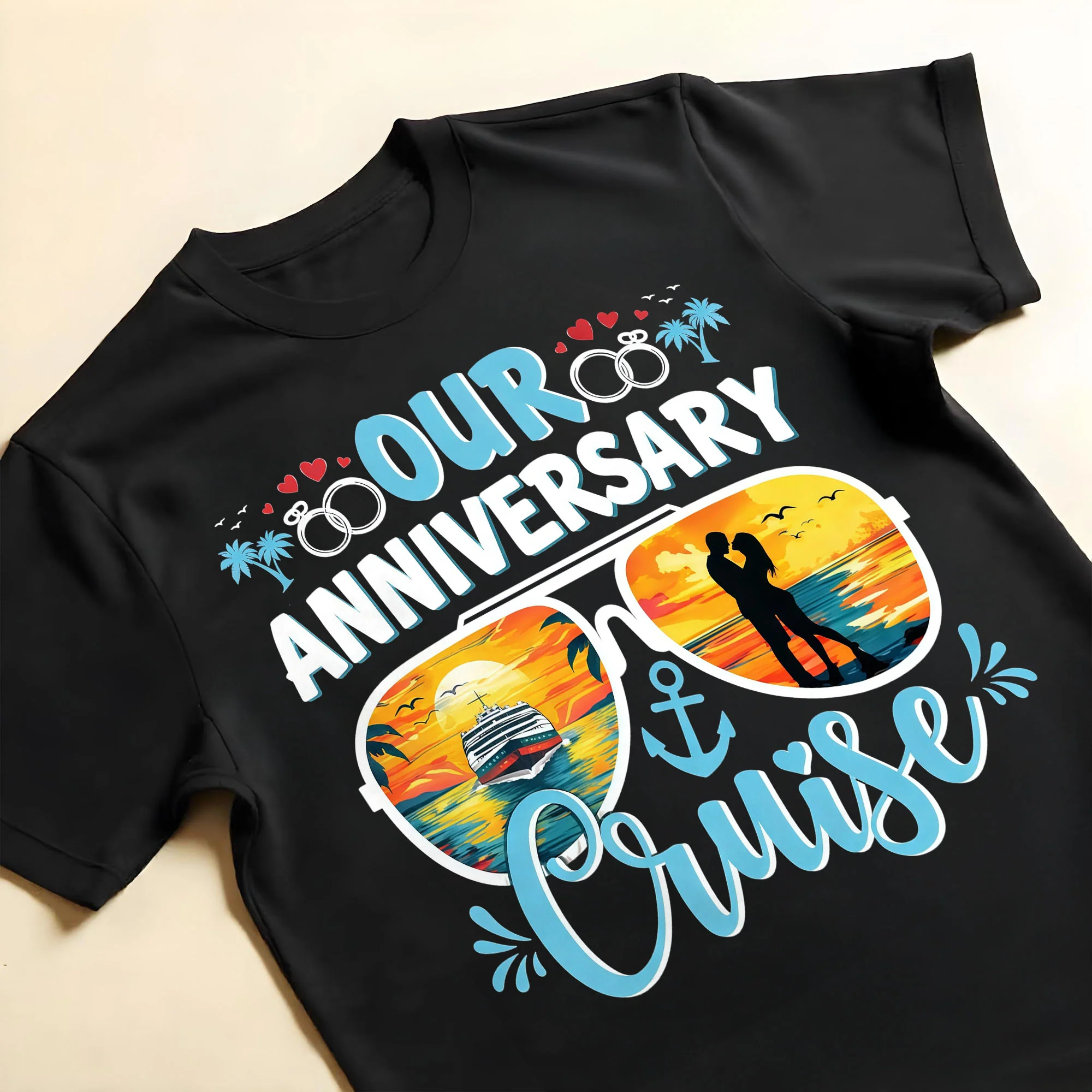 Our Anniversary Cruise Sunglasses Ship And Wedding Rings Design - Personalized Custom Unisex T-shirt, Hoodie - CPL1416_BBAS - Image 14