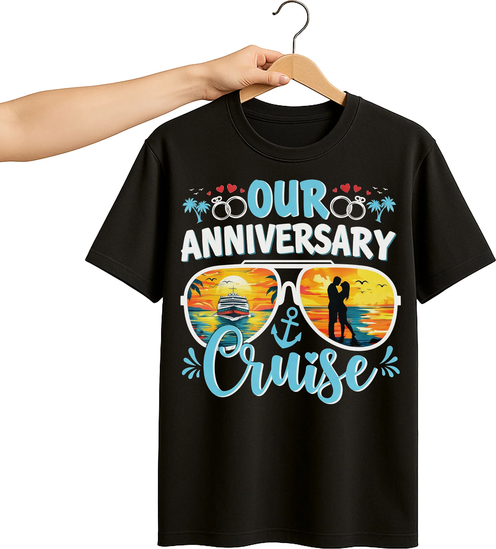 Our Anniversary Cruise Sunglasses Ship And Wedding Rings Design - Personalized Custom Unisex T-shirt, Hoodie - CPL1416_BBAS - Image 15