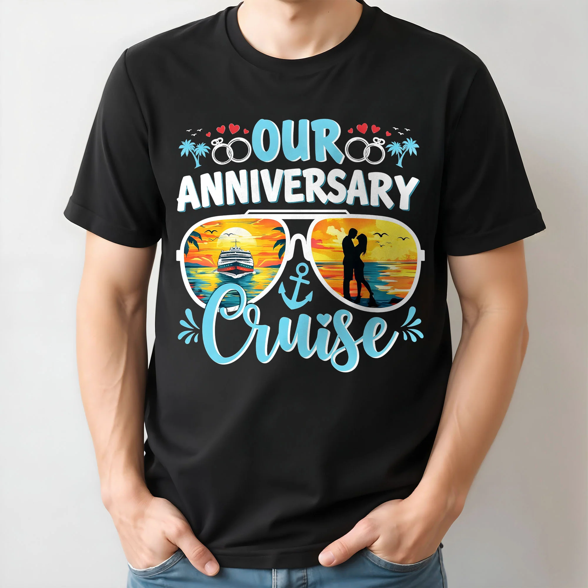 Our Anniversary Cruise Sunglasses Ship And Wedding Rings Design - Personalized Custom Unisex T-shirt, Hoodie - CPL1416_BBAS - Image 4
