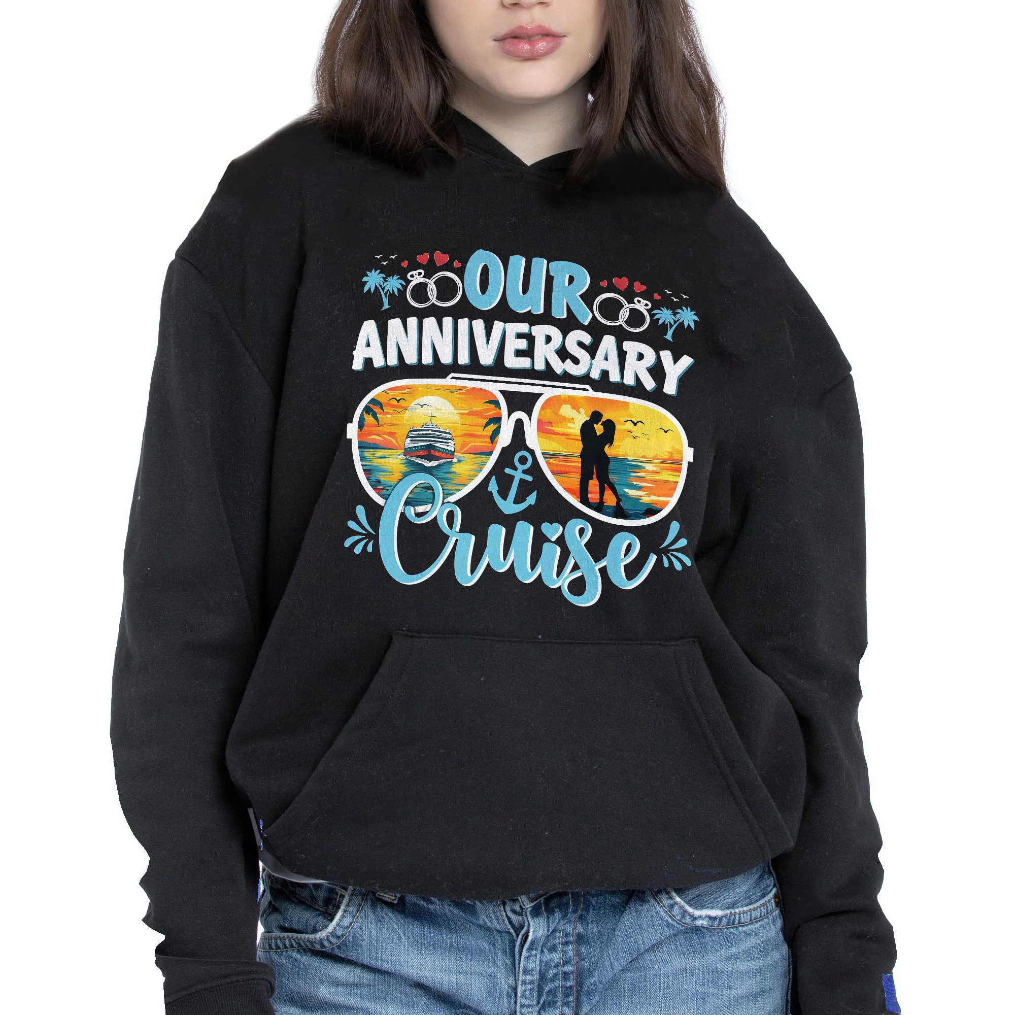 Our Anniversary Cruise Sunglasses Ship And Wedding Rings Design - Personalized Custom Unisex T-shirt, Hoodie - CPL1416_BBAS - Image 7