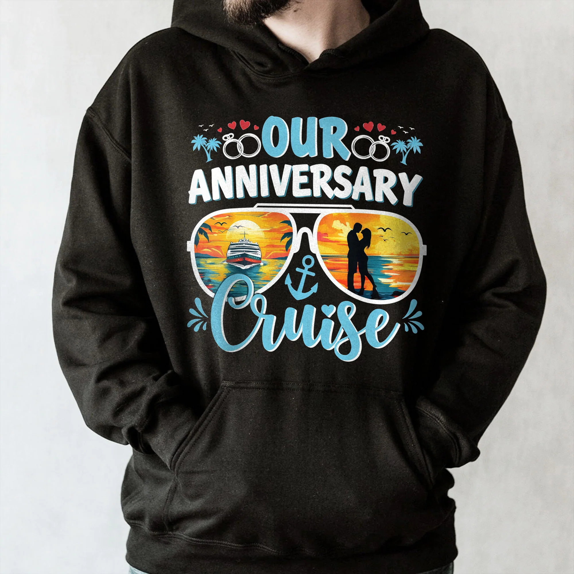 Our Anniversary Cruise Sunglasses Ship And Wedding Rings Design - Personalized Custom Unisex T-shirt, Hoodie - CPL1416_BBAS - Image 9