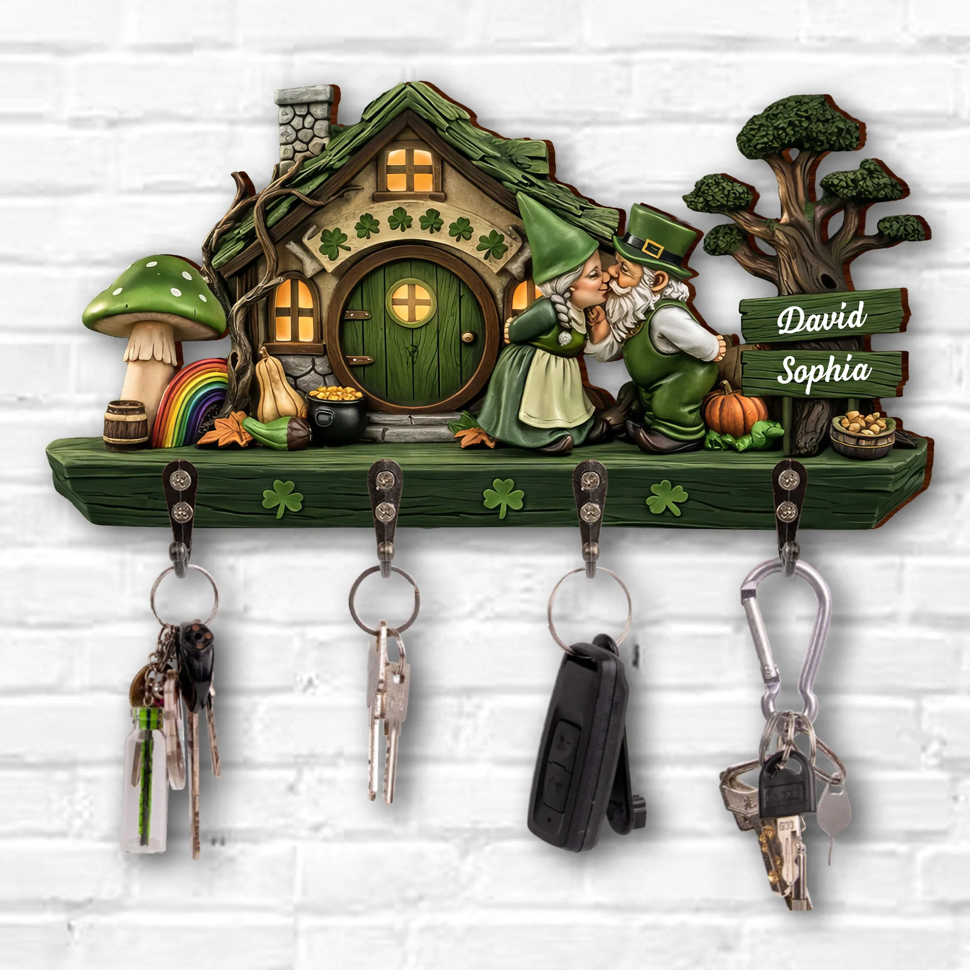 Our Lucky Home Kissing Gnomes And Clovers - Personalized Key Holder - CPL1410_KHO - Image 4