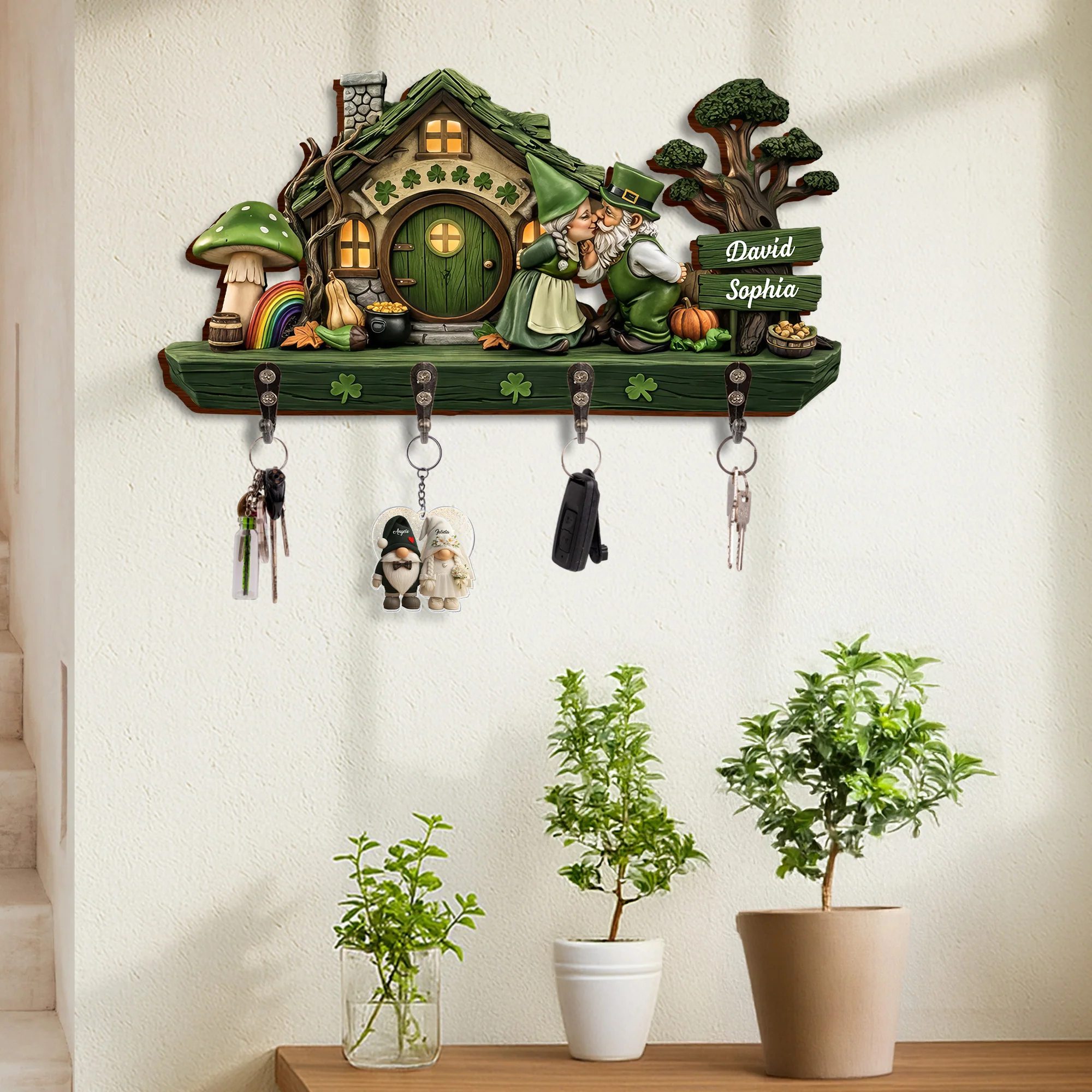 Our Lucky Home Kissing Gnomes And Clovers - Personalized Key Holder - CPL1410_KHO - Image 6