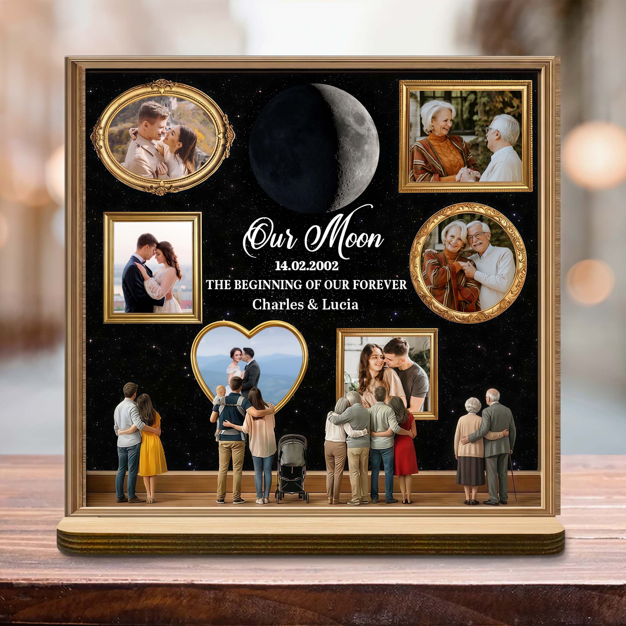 Our Moon The Beginning Of Our Forever Custom Photo Frames And Moon Plaque - Personalized Custom 2-Layer Wood Plaque With Flat Base - CPL1391_WPLA - Image 5