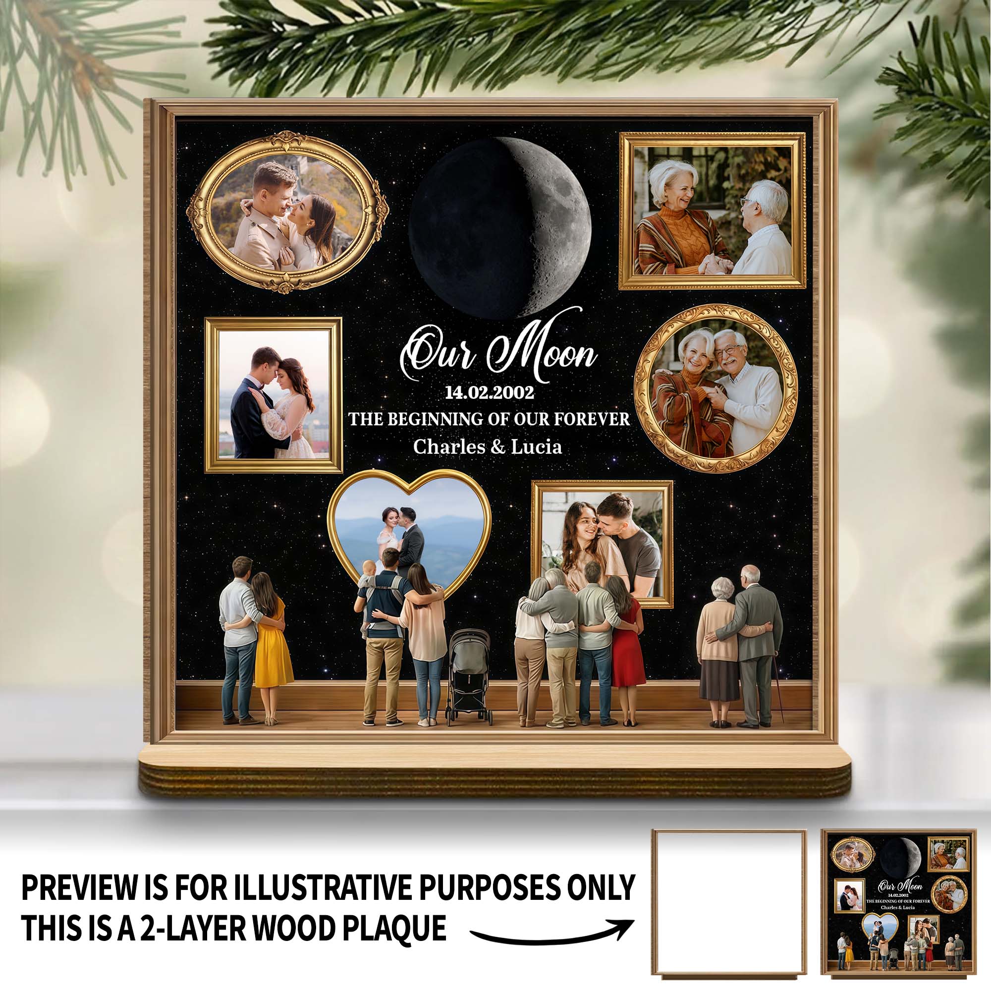 Our Moon The Beginning Of Our Forever Custom Photo Frames And Moon Plaque - Personalized Custom 2-Layer Wood Plaque With Flat Base - CPL1391_WPLA - Image 6