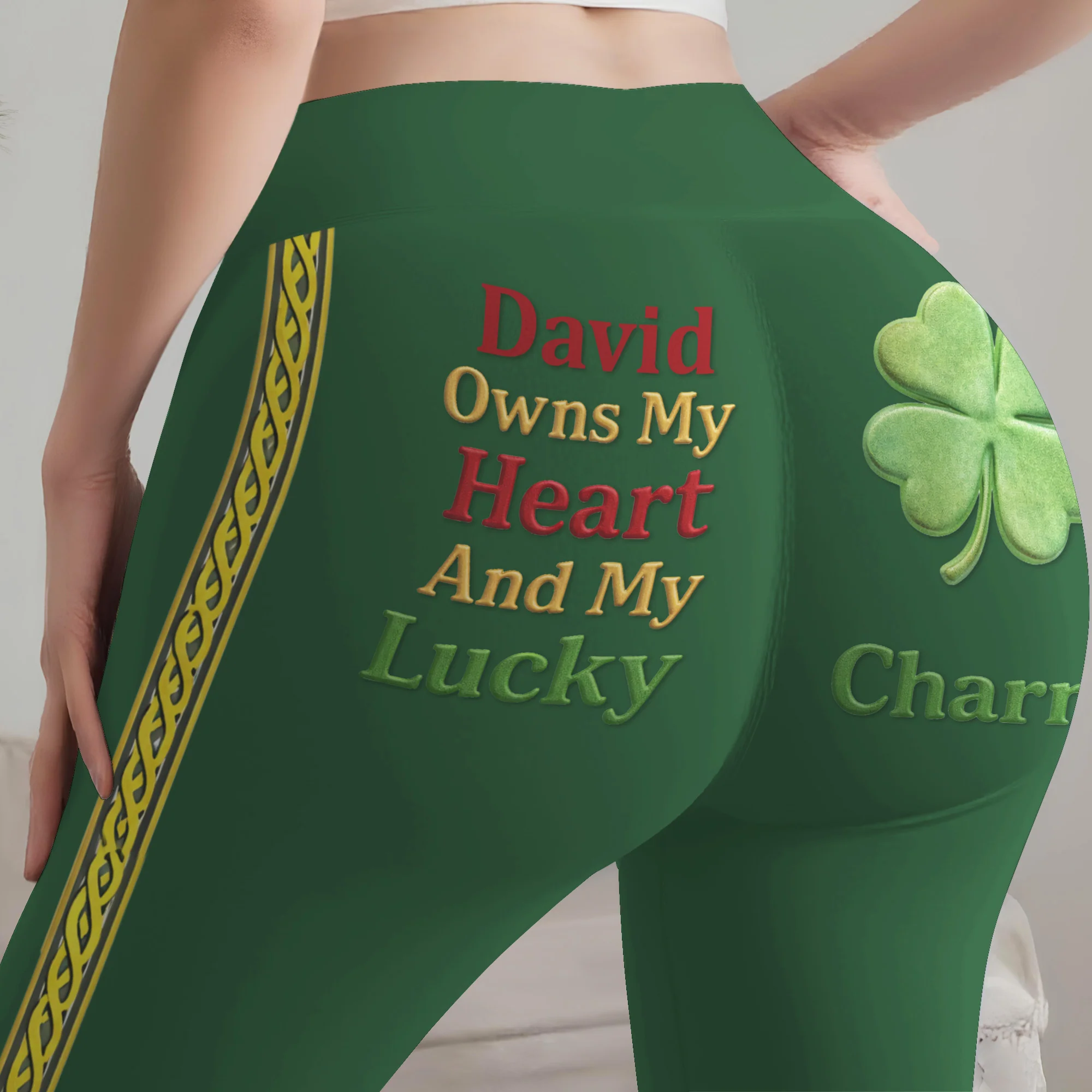 Owns My Heart And My Lucky Charm Four Leaf Clover - Personalized Women Leggings - HER006_WLEG - Image 10