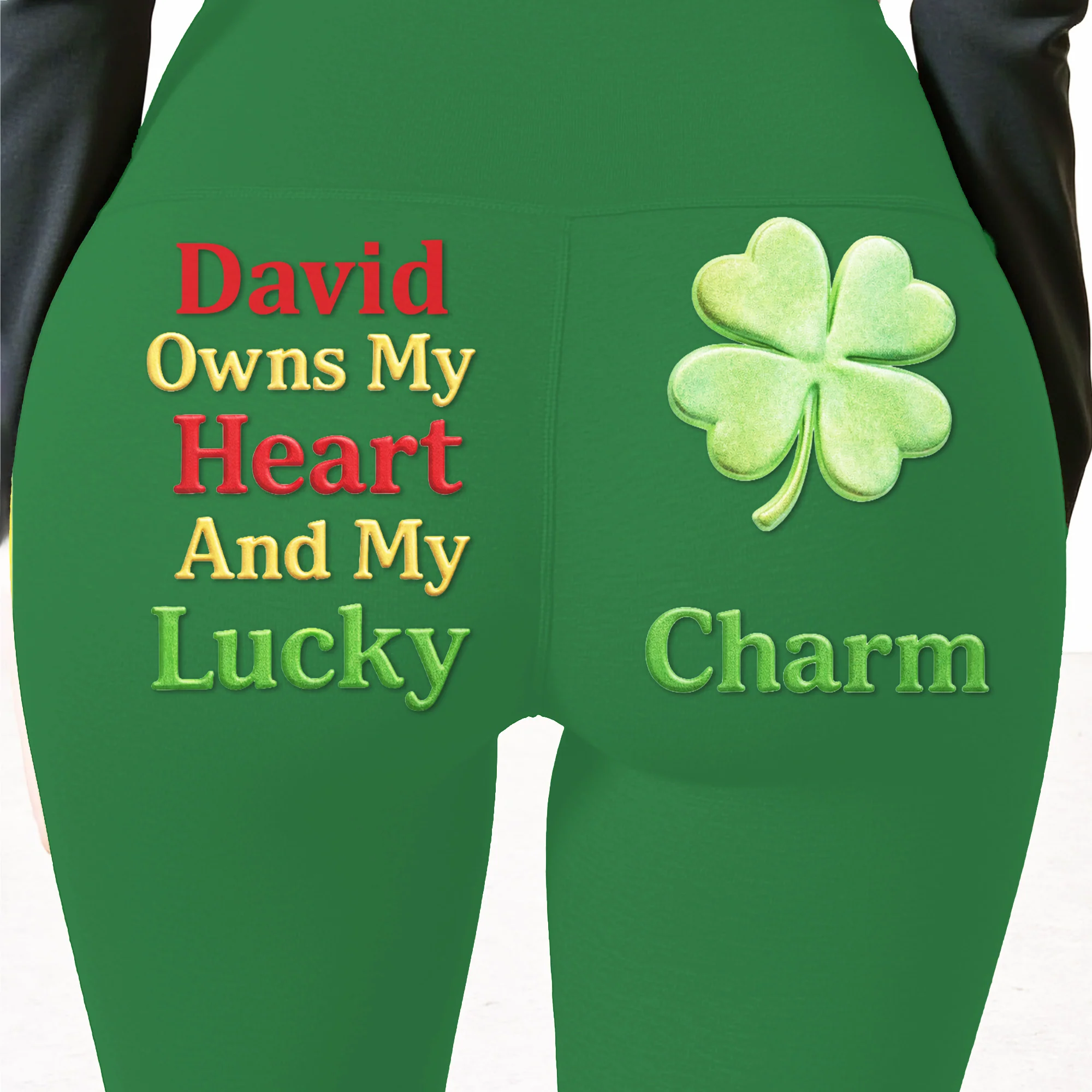 Owns My Heart And My Lucky Charm Four Leaf Clover - Personalized Women Leggings - HER006_WLEG - Image 5