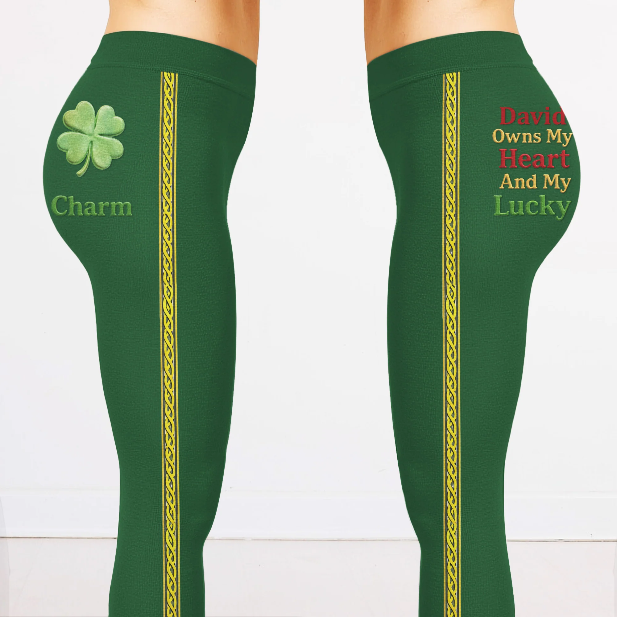 Owns My Heart And My Lucky Charm Four Leaf Clover - Personalized Women Leggings - HER006_WLEG - Image 9