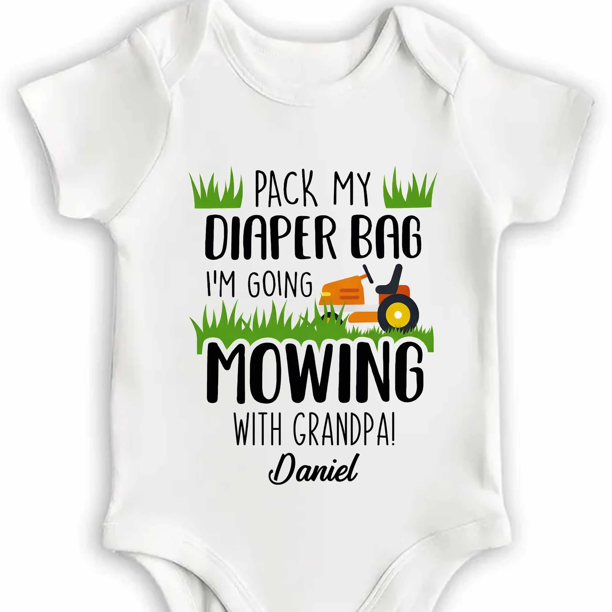 Pack My Diaper Bag I'm Going Mowing With Grandpa Lawn Mower Grass - Personalized Custom Baby Onesie - GRK123_ONES - Image 4