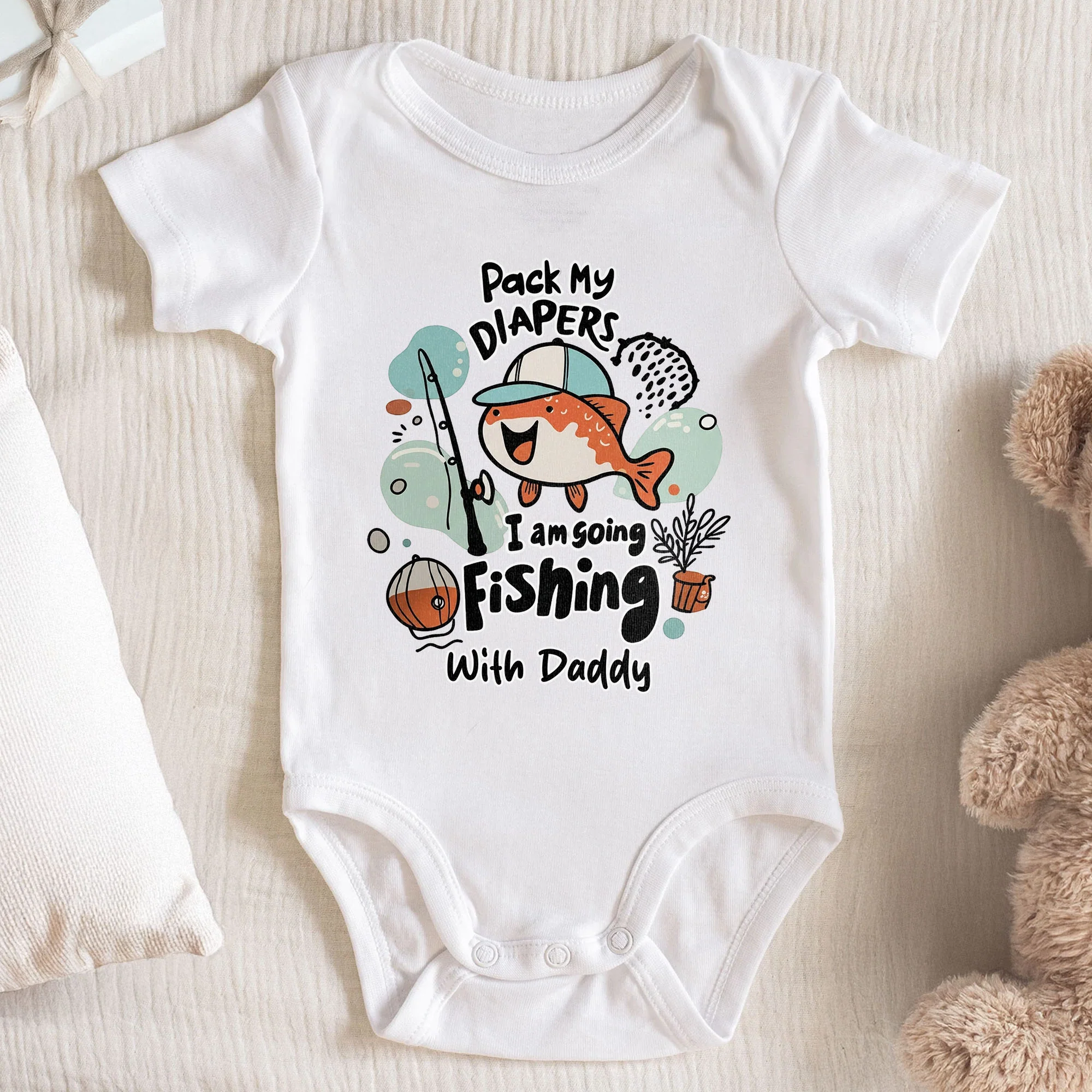 Pack My Diapers I Am Going Fishing With Daddy Fish And Rod - Personalized Custom Baby Onesie - KID542_ONES - Image 2