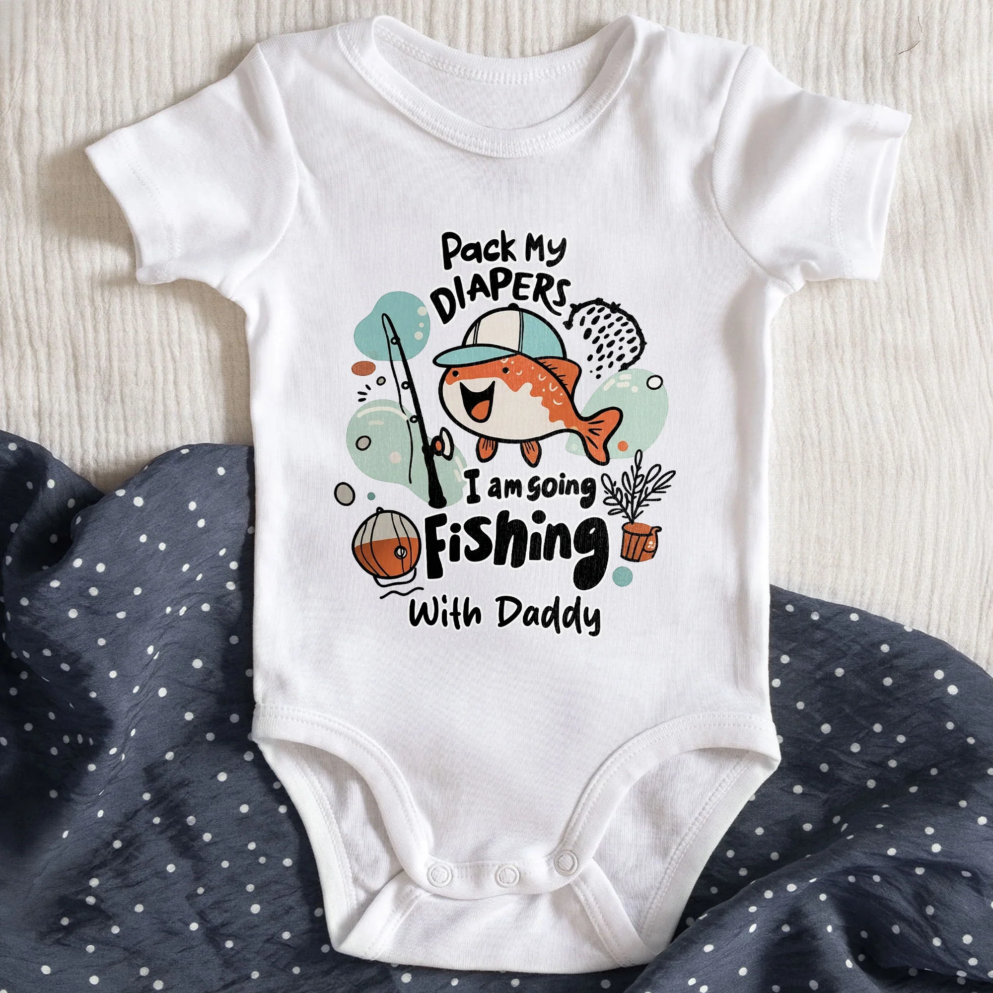 Pack My Diapers I Am Going Fishing With Daddy Fish And Rod - Personalized Custom Baby Onesie - KID542_ONES - Image 3
