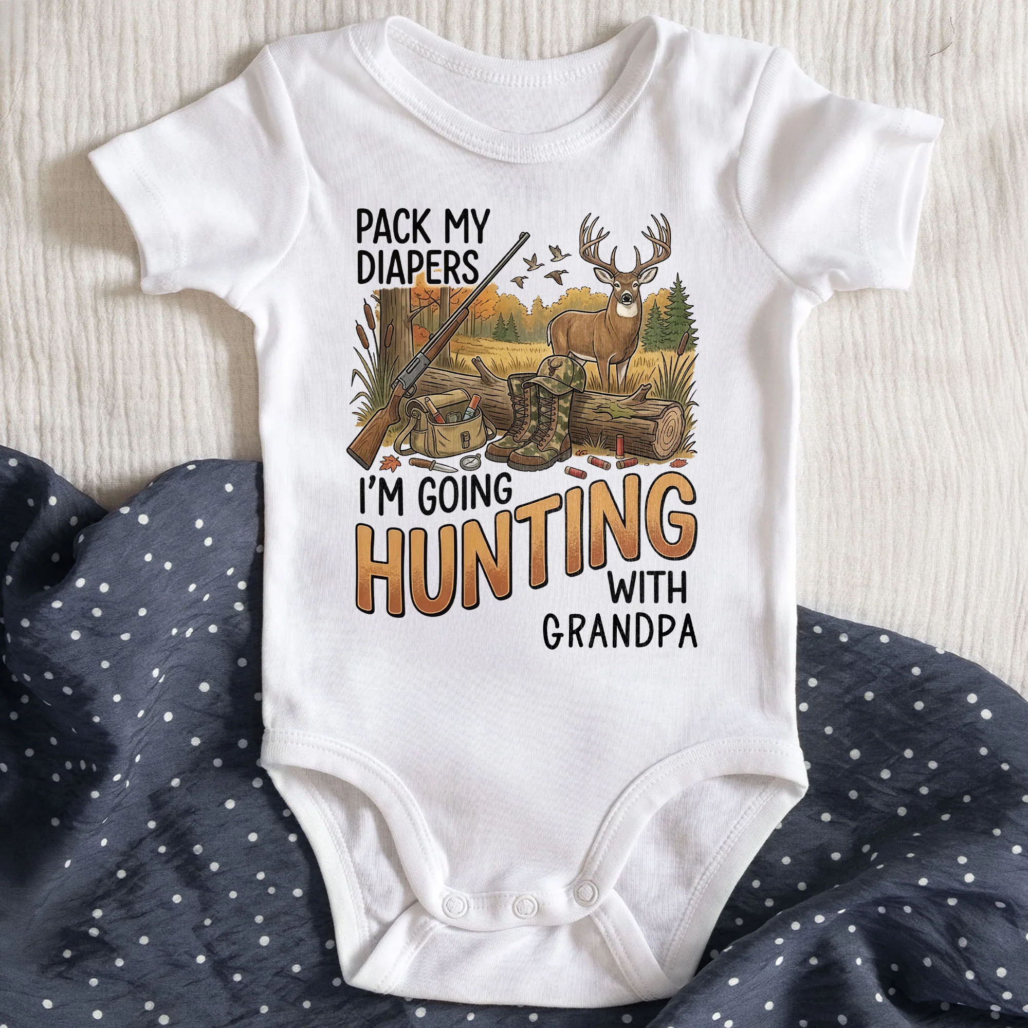 Pack My Diapers I'm Going Hunting With Grandpa Deer And Rifle - Personalized Custom Baby Onesie - KID592_ONES - Image 3
