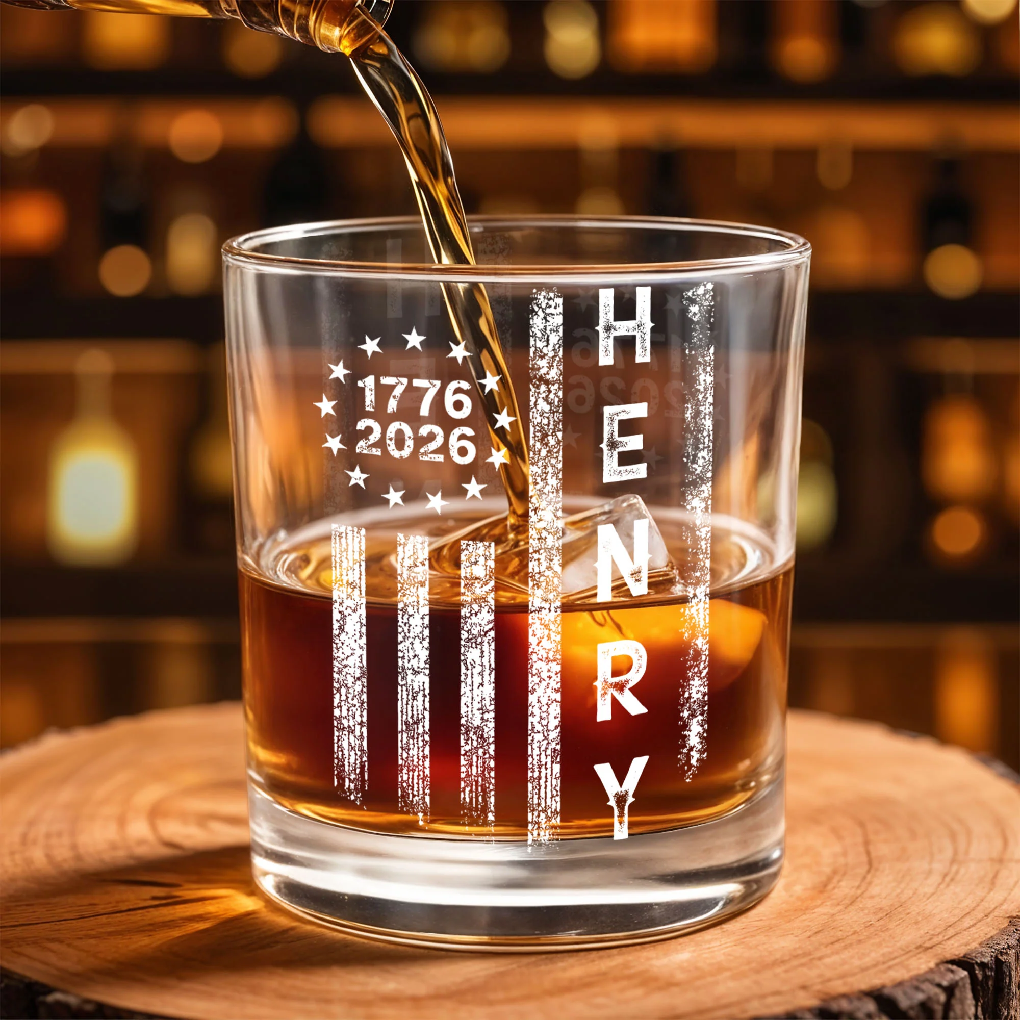 Patriotic American Flag With Stars And Stripes Vertical Design - Personalized Custom Whiskey Glass - INDE059_RWG - Image 4
