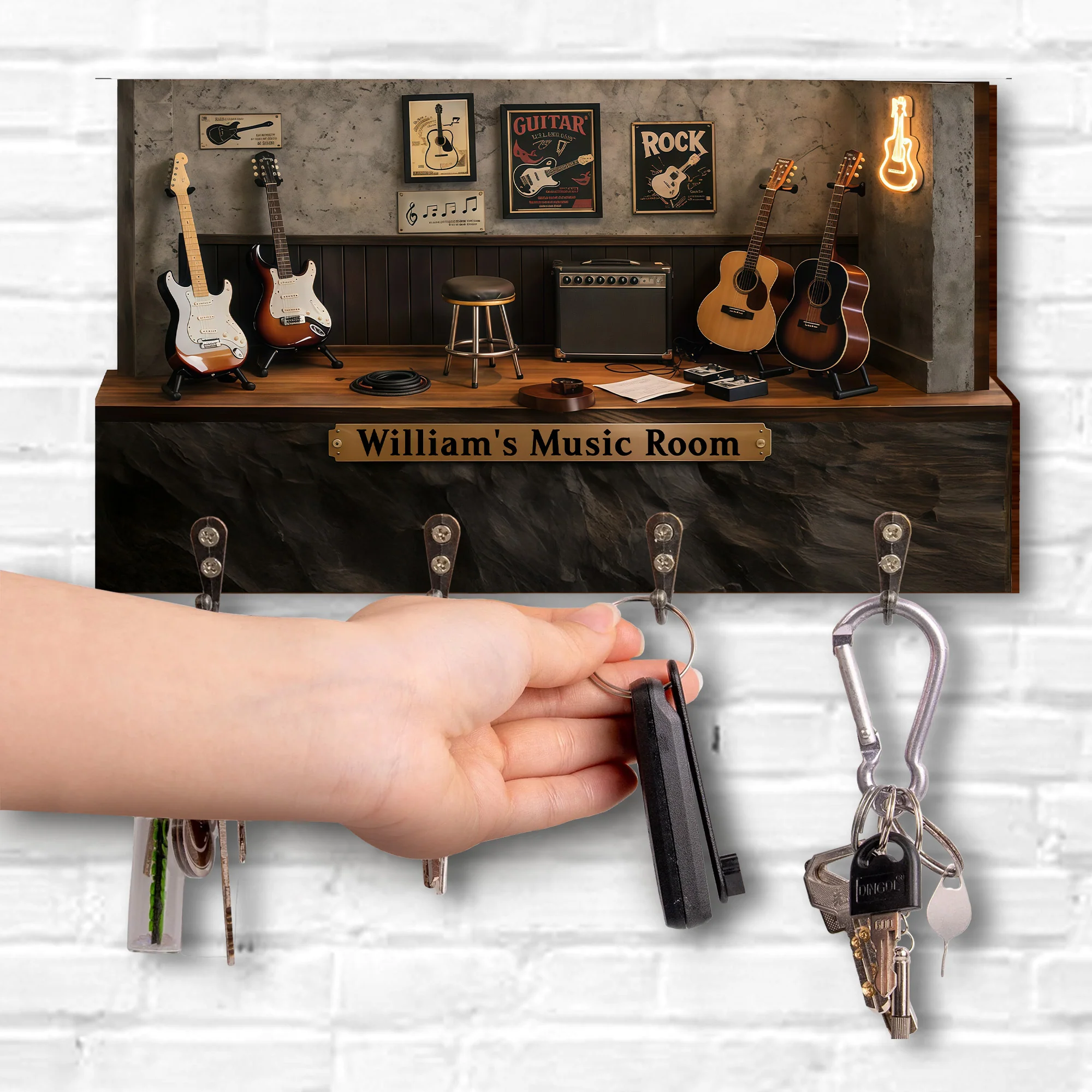 Personalized Music Room Design Featuring Electric And Acoustic Guitars - Personalized Key Holder - MUSIC013_KHO - Image 2