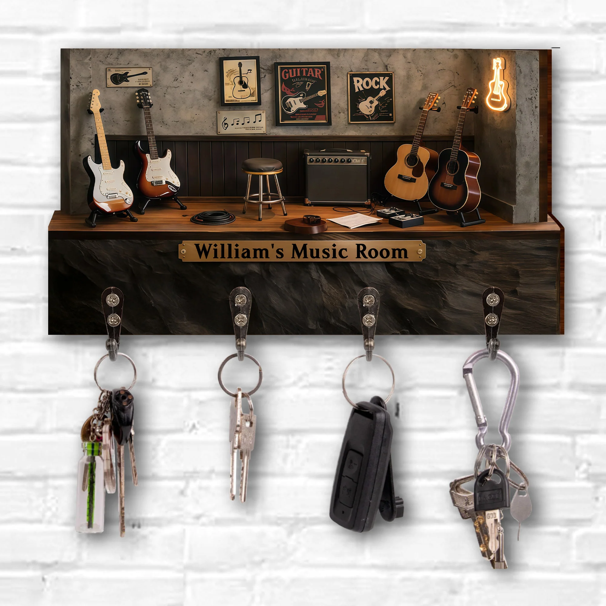Personalized Music Room Design Featuring Electric And Acoustic Guitars - Personalized Key Holder - MUSIC013_KHO - Image 4