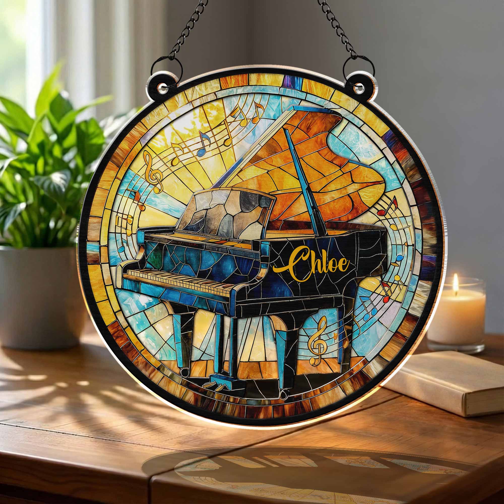 Play With Your Heart Stained Glass Grand Piano Musical Notes - Personalized Custom Suncatcher - HOB076_CSUN - Image 3