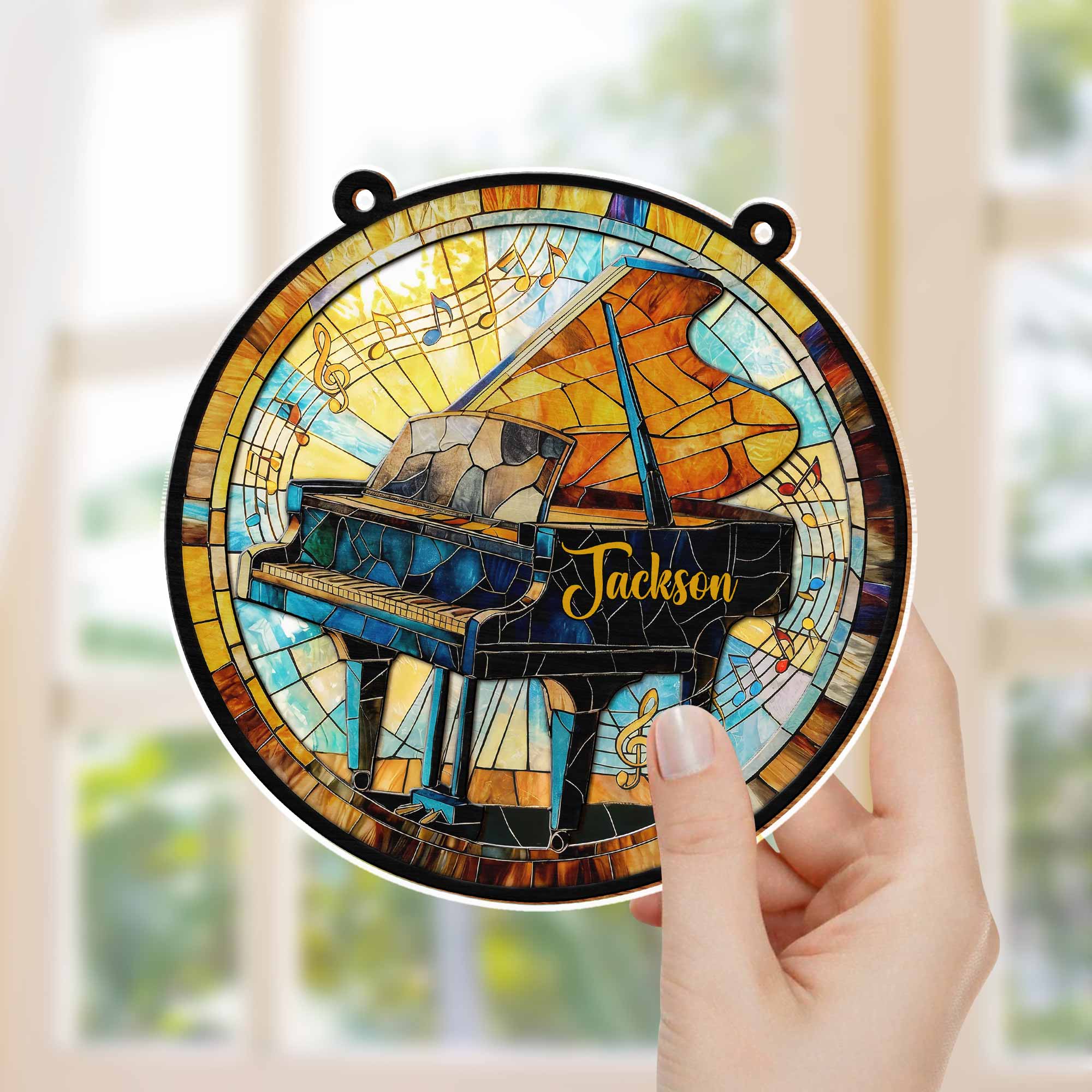 Play With Your Heart Stained Glass Grand Piano Musical Notes - Personalized Custom Suncatcher - HOB076_CSUN - Image 4