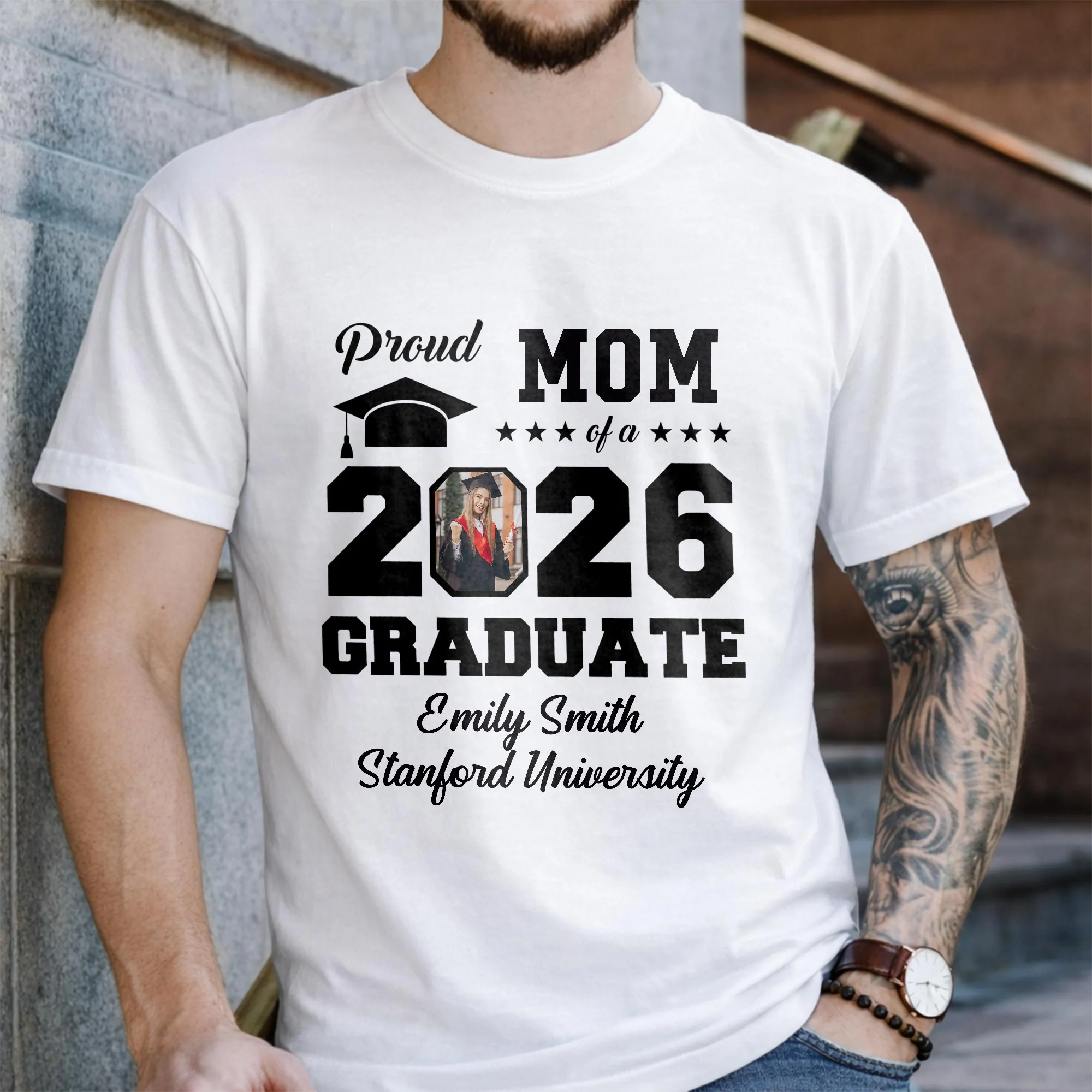 Proud Mom Of A Graduate With Graduation Cap And Photo Frame - Personalized Custom Unisex T-shirt, Hoodie - GRAD355_WBAS - Image 6