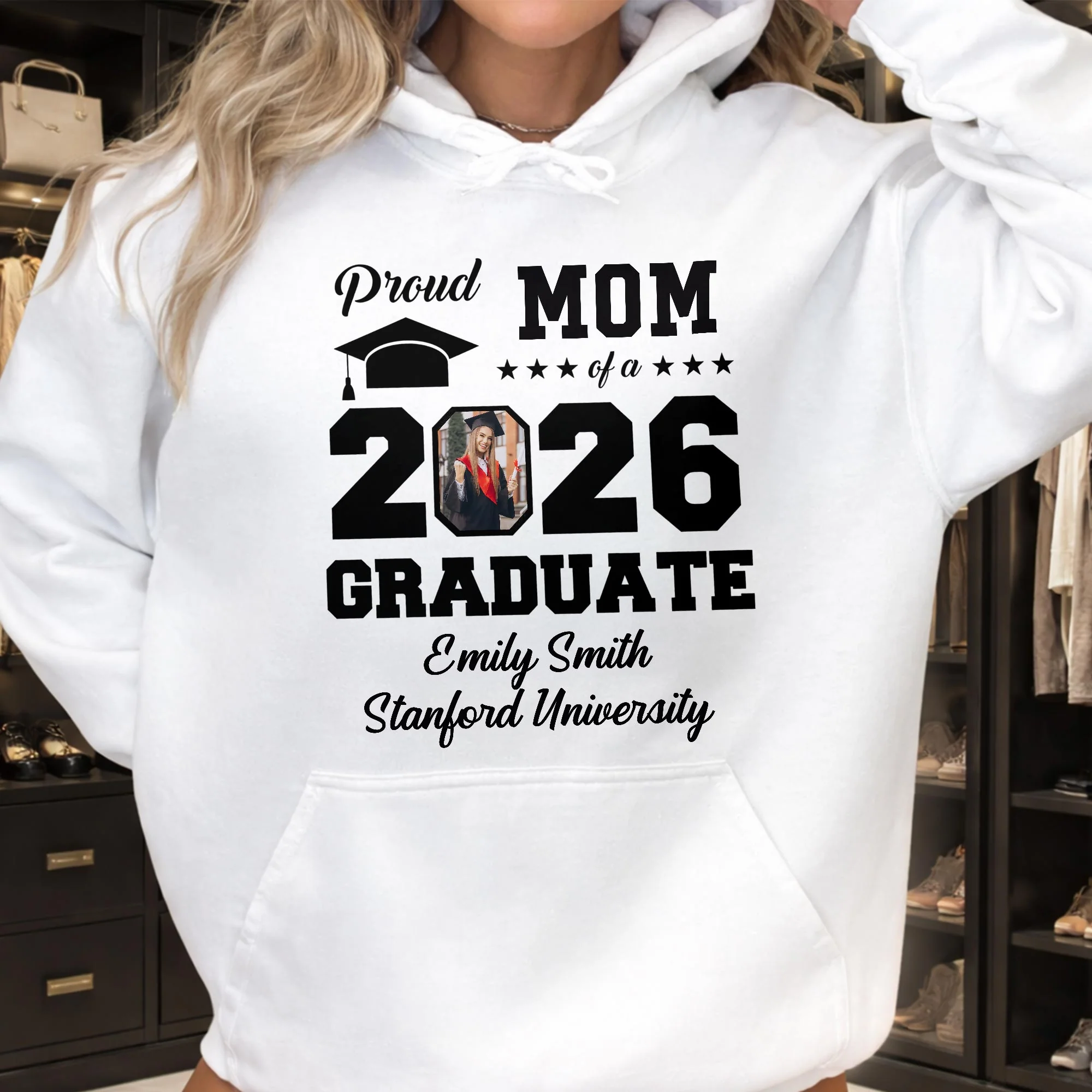 Proud Mom Of A Graduate With Graduation Cap And Photo Frame - Personalized Custom Unisex T-shirt, Hoodie - GRAD355_WBAS - Image 7