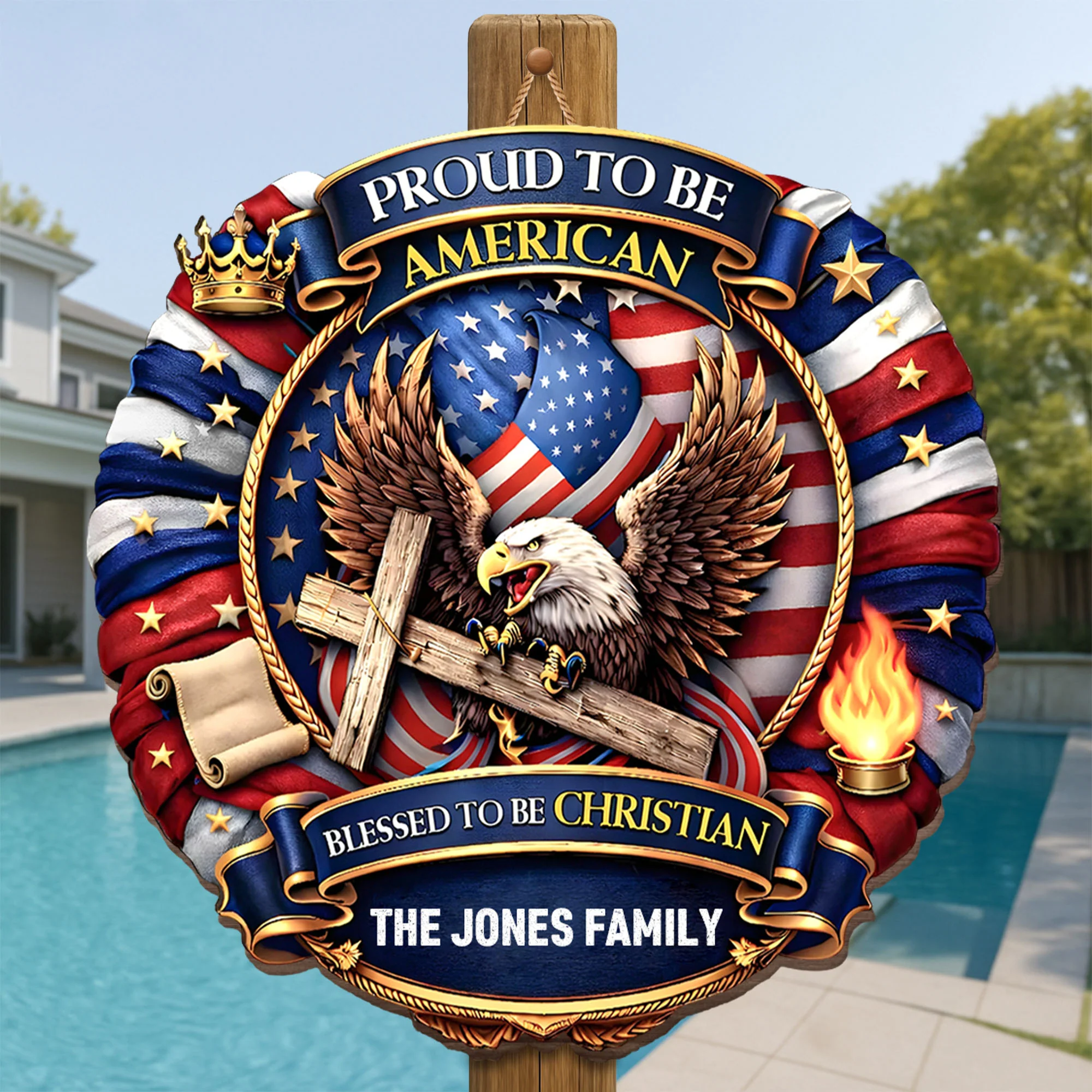 Proud To Be American Blessed To Be Christian Eagle Flag Cross - Personalized Custom Shaped Wood Sign - INDE093_WSIGN - Image 2