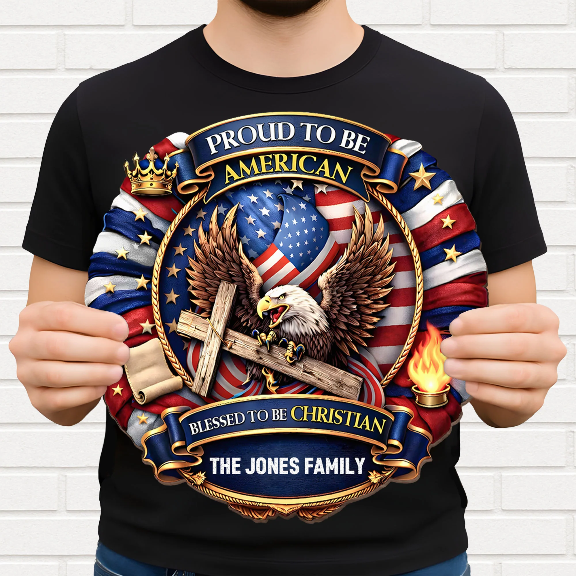 Proud To Be American Blessed To Be Christian Eagle Flag Cross - Personalized Custom Shaped Wood Sign - INDE093_WSIGN - Image 3