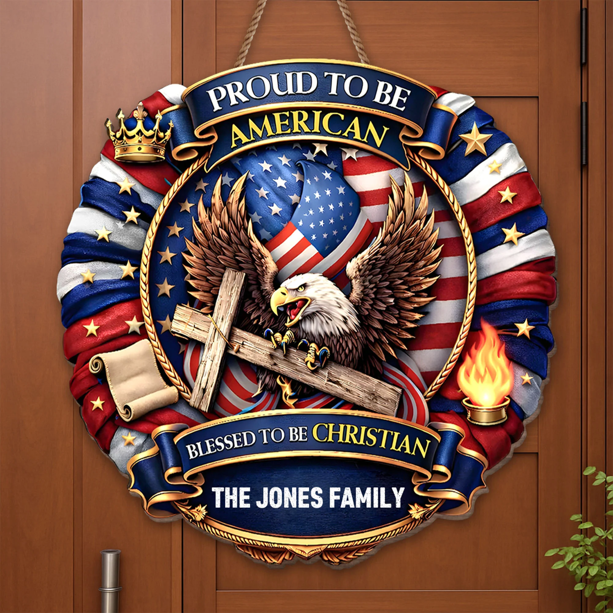 Proud To Be American Blessed To Be Christian Eagle Flag Cross - Personalized Custom Shaped Wood Sign - INDE093_WSIGN - Image 4