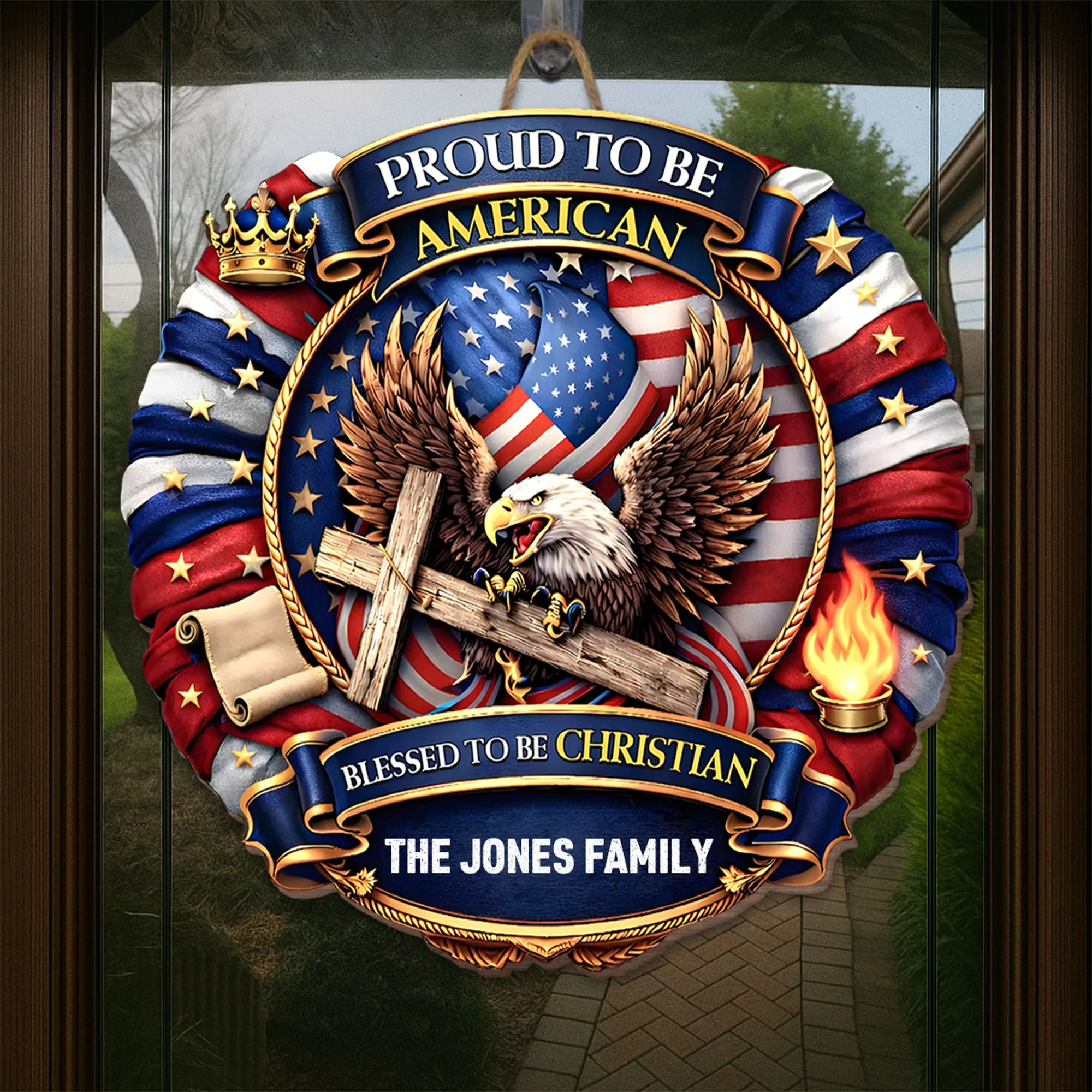 Proud To Be American Blessed To Be Christian Eagle Flag Cross - Personalized Custom Shaped Wood Sign - INDE093_WSIGN - Image 5