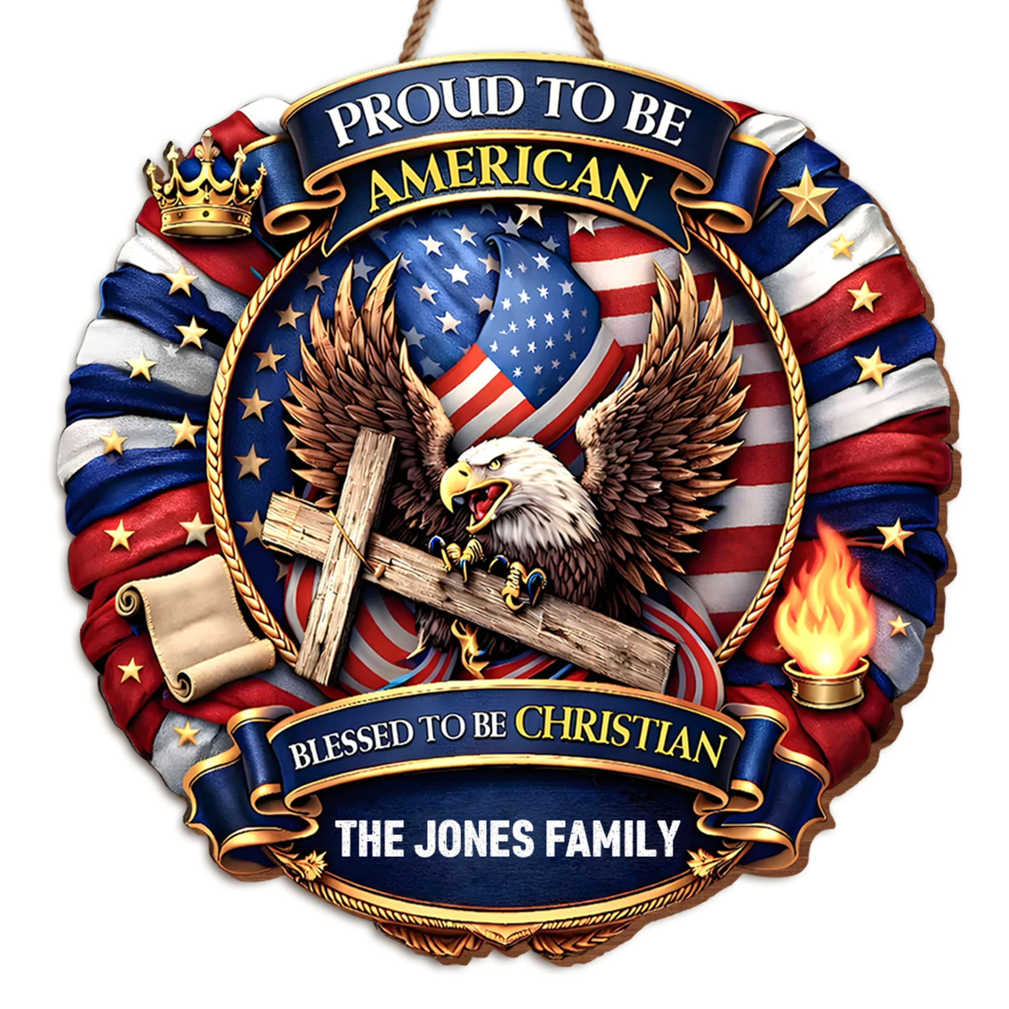 Proud To Be American Blessed To Be Christian Eagle Flag Cross - Personalized Custom Shaped Wood Sign - INDE093_WSIGN - Image 7