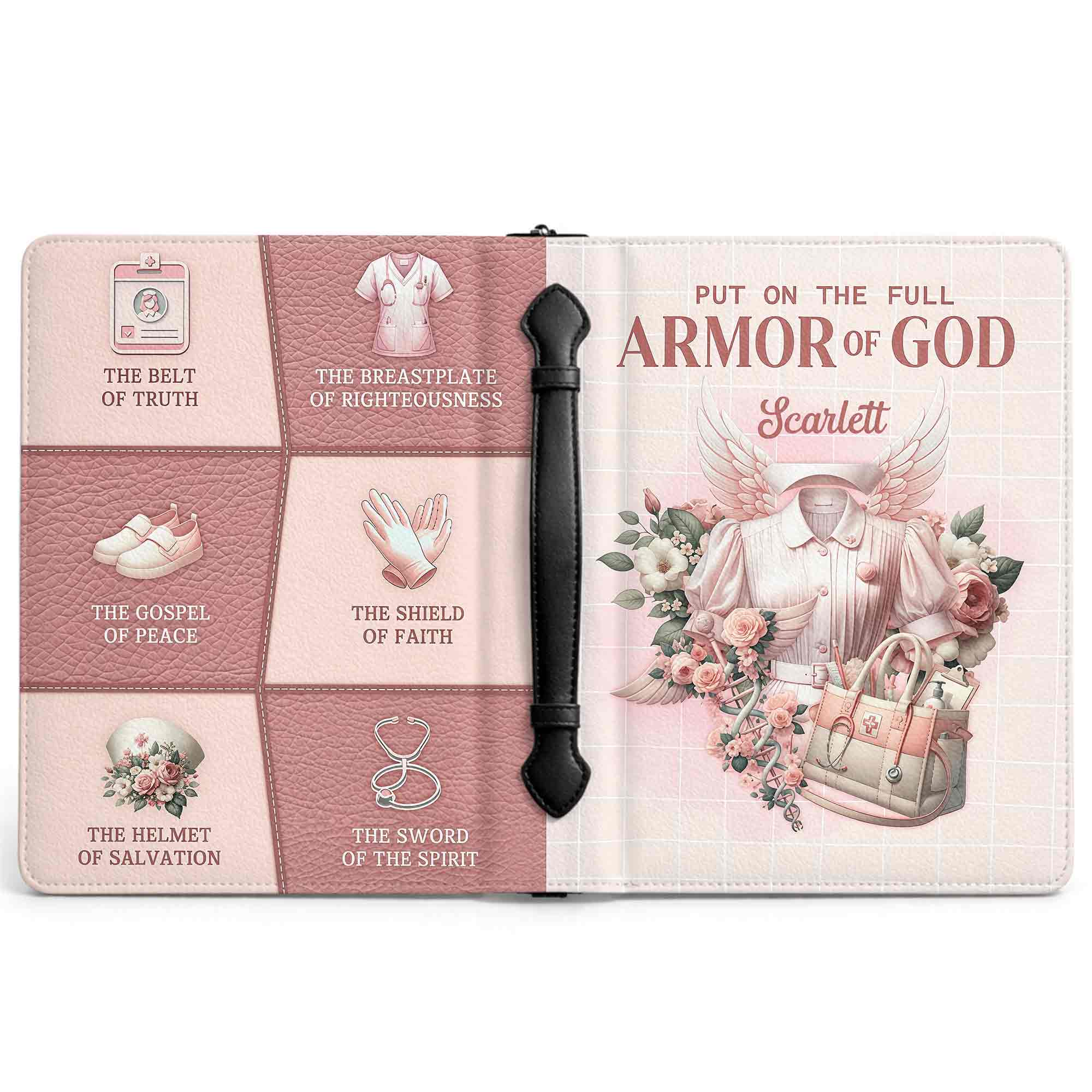 Put On The Full Armor Of God Nurse Uniform Wings And Flowers - Personalized Custom Bible Cover - FTH138_BIBCO - Image 12