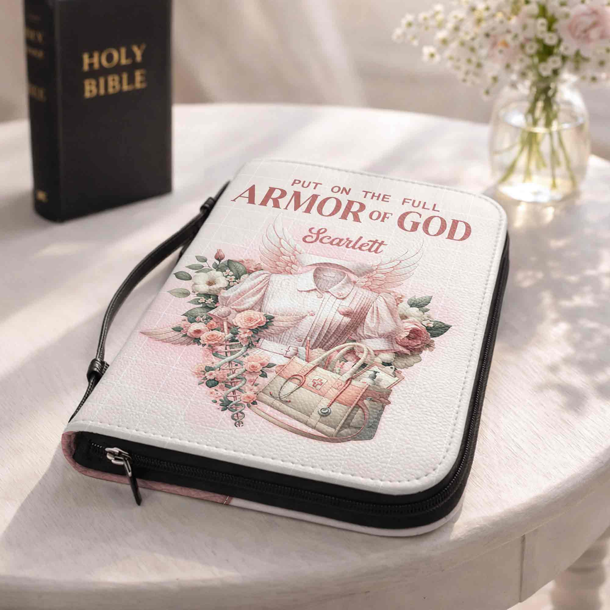 Put On The Full Armor Of God Nurse Uniform Wings And Flowers - Personalized Custom Bible Cover - FTH138_BIBCO - Image 5