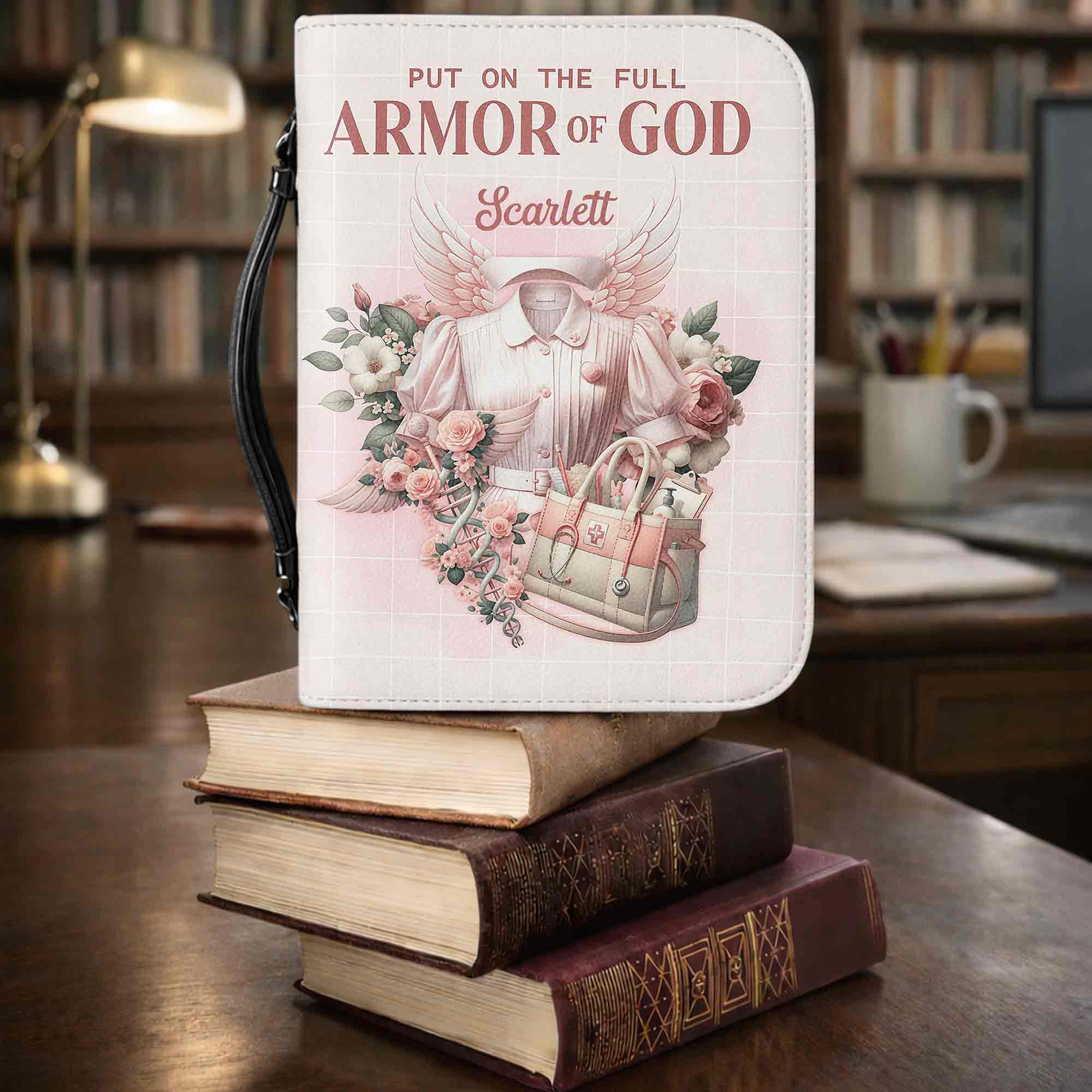 Put On The Full Armor Of God Nurse Uniform Wings And Flowers - Personalized Custom Bible Cover - FTH138_BIBCO - Image 6