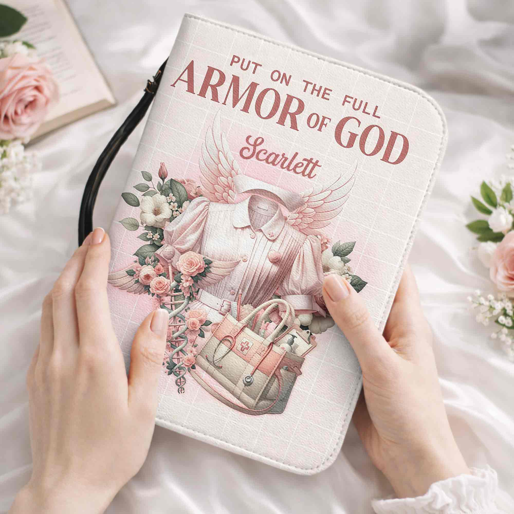 Put On The Full Armor Of God Nurse Uniform Wings And Flowers - Personalized Custom Bible Cover - FTH138_BIBCO - Image 7