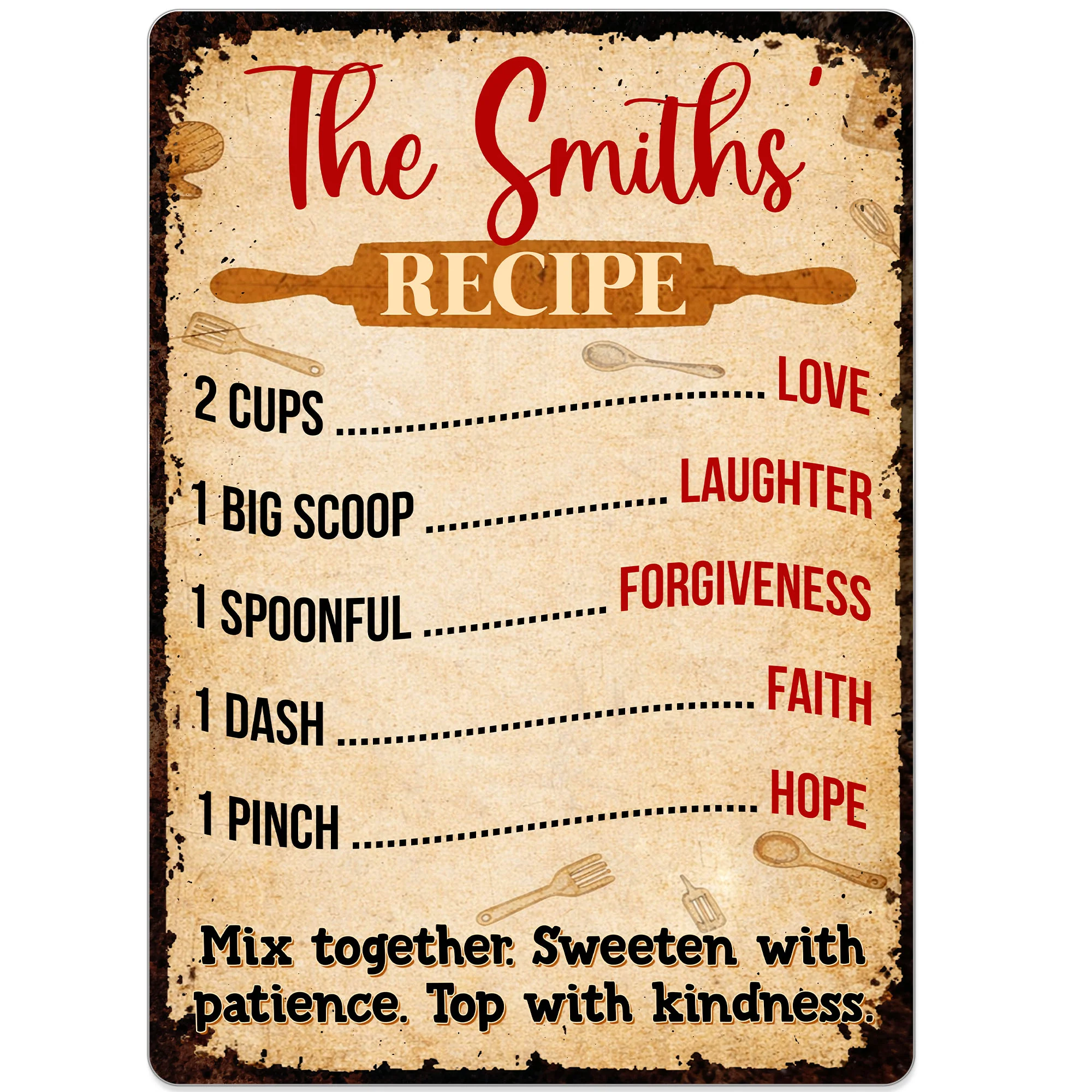 Recipe For Love Laughter And Kindness With Rolling Pin Utensils - Personalized Metal Sign - COOK003_MSIGN - Image 10