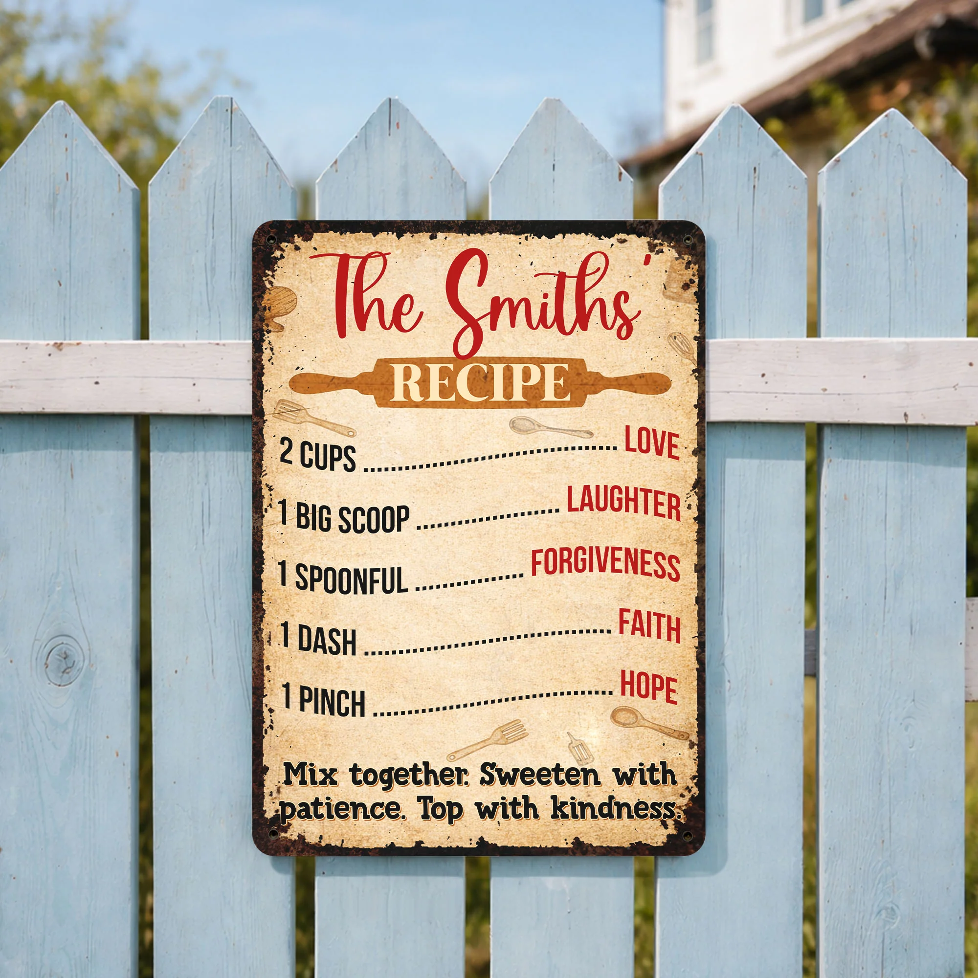 Recipe For Love Laughter And Kindness With Rolling Pin Utensils - Personalized Metal Sign - COOK003_MSIGN - Image 5
