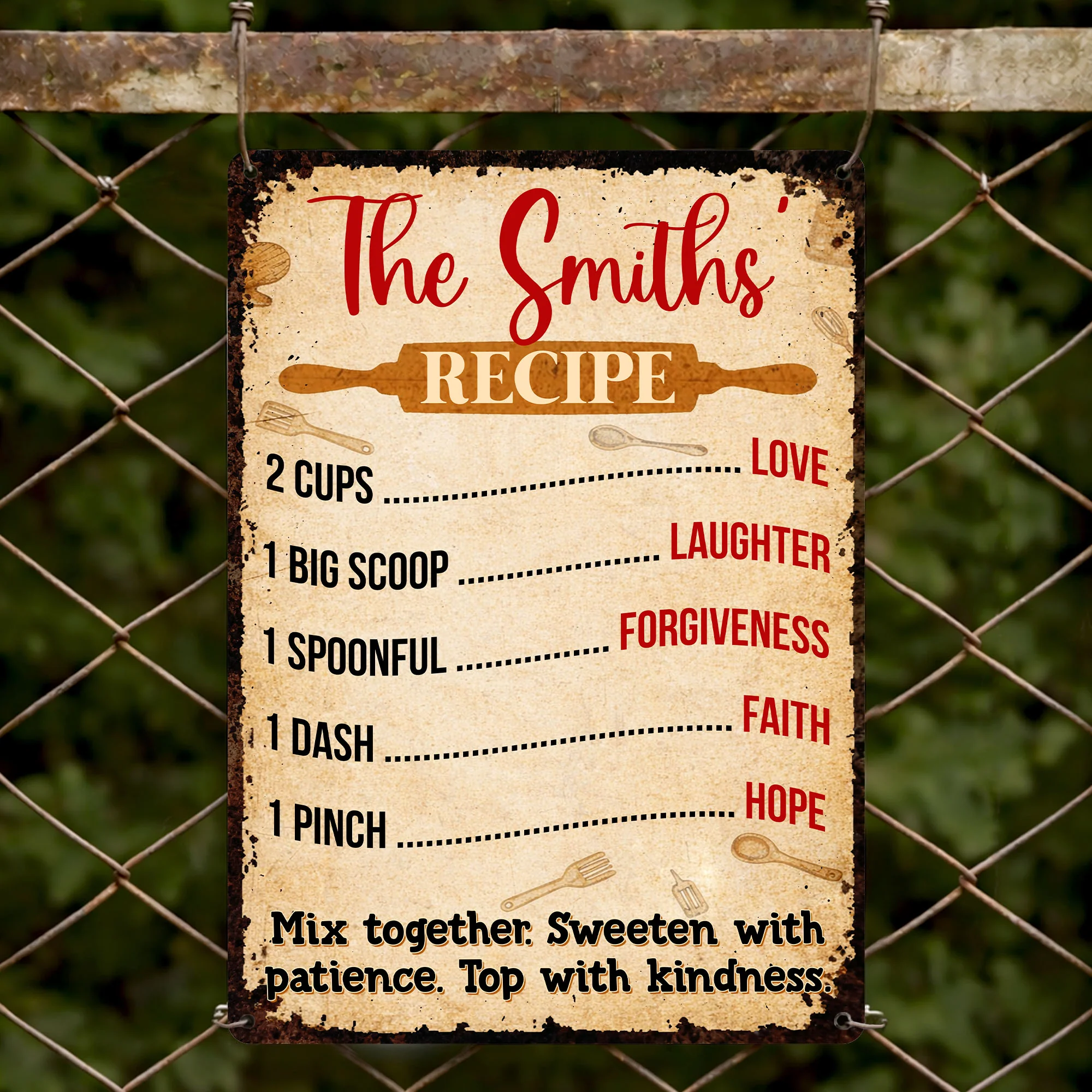 Recipe For Love Laughter And Kindness With Rolling Pin Utensils - Personalized Metal Sign - COOK003_MSIGN - Image 6