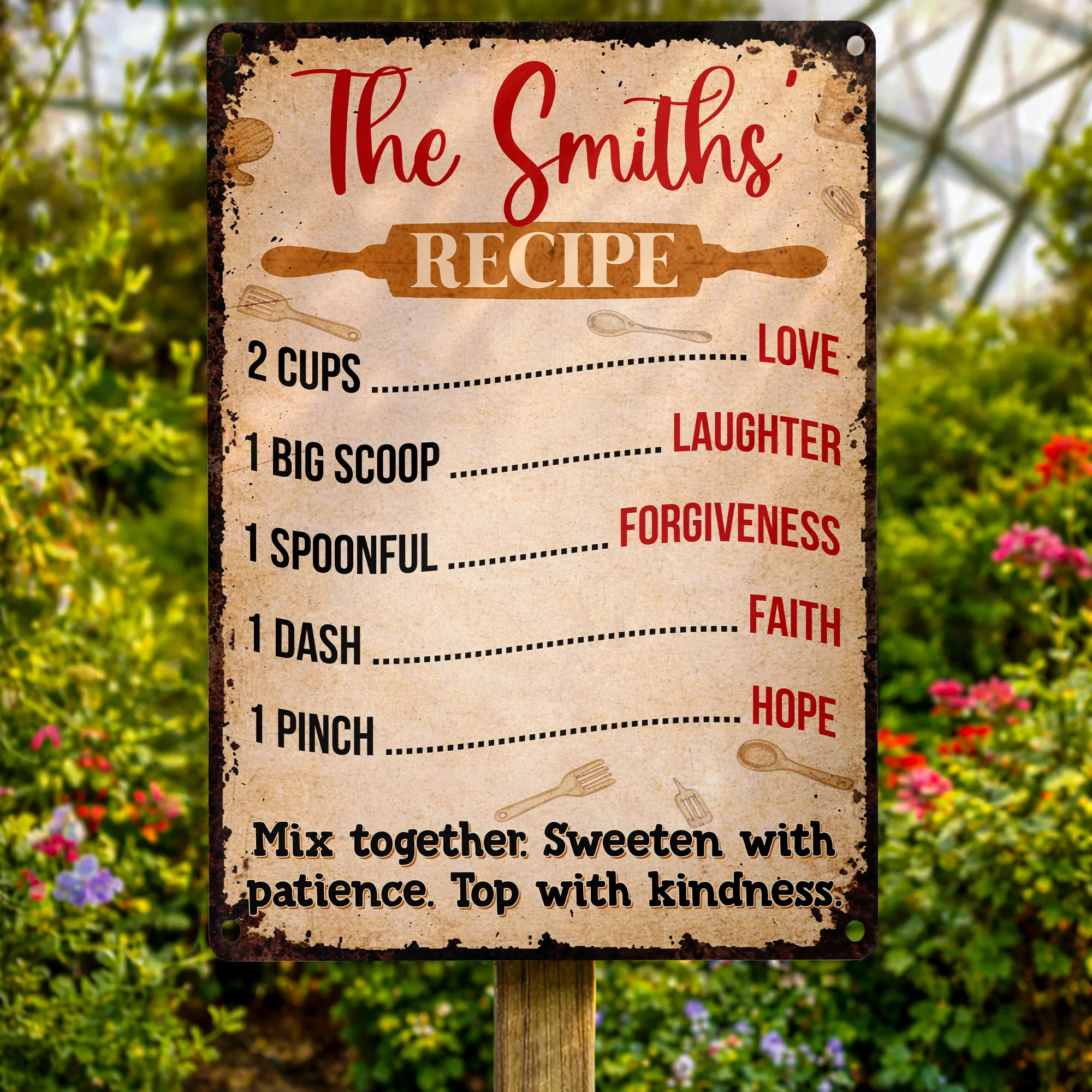 Recipe For Love Laughter And Kindness With Rolling Pin Utensils - Personalized Metal Sign - COOK003_MSIGN - Image 7