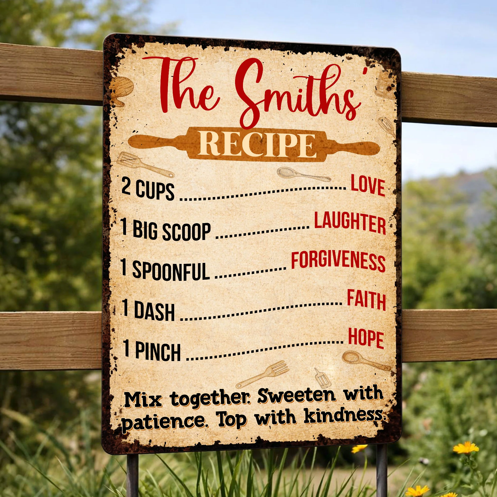 Recipe For Love Laughter And Kindness With Rolling Pin Utensils - Personalized Metal Sign - COOK003_MSIGN - Image 8