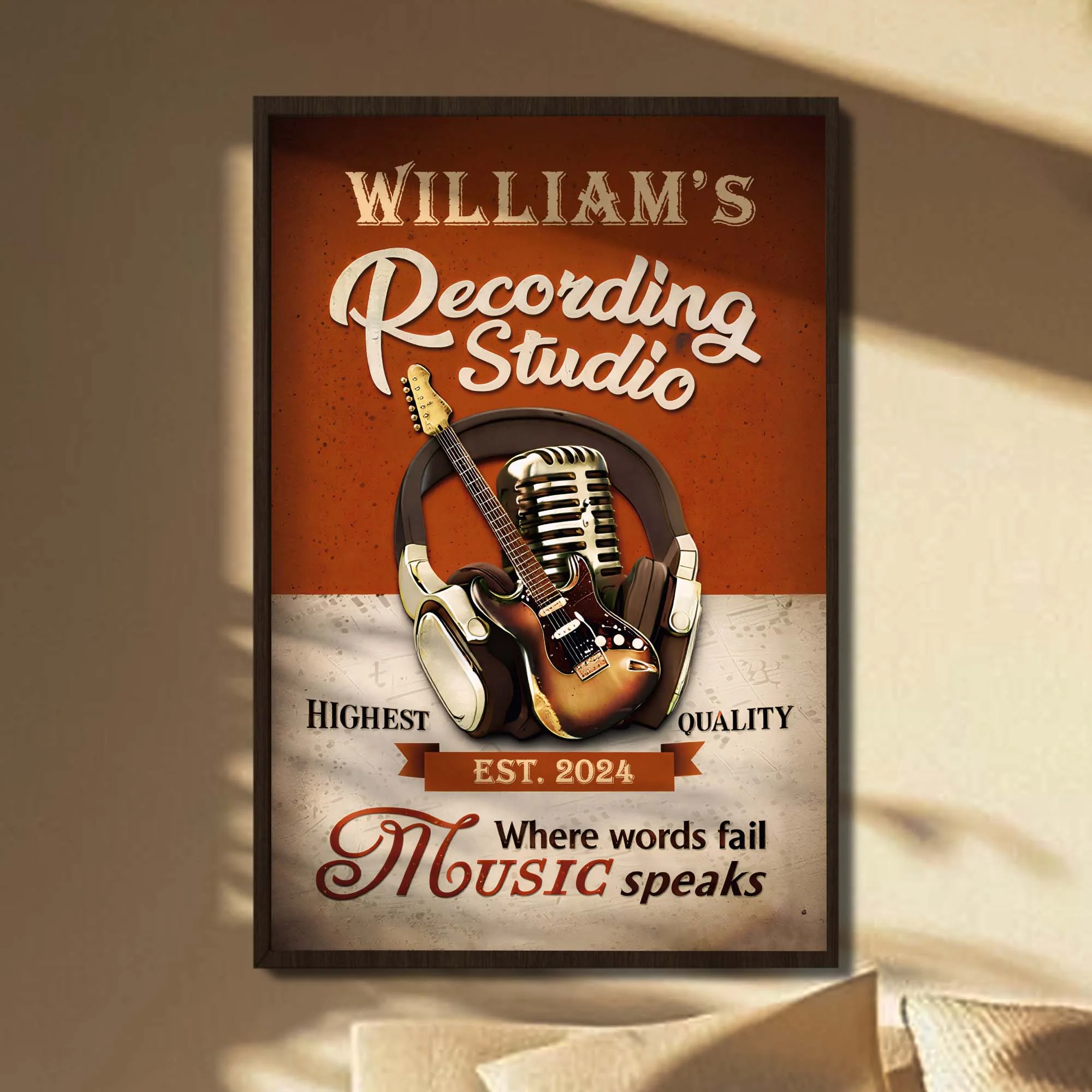 Recording Studio Where Words Fail Music Speaks Guitar and Microphone - Personalized Custom Vertical Poster - MUSIC006_VPOS