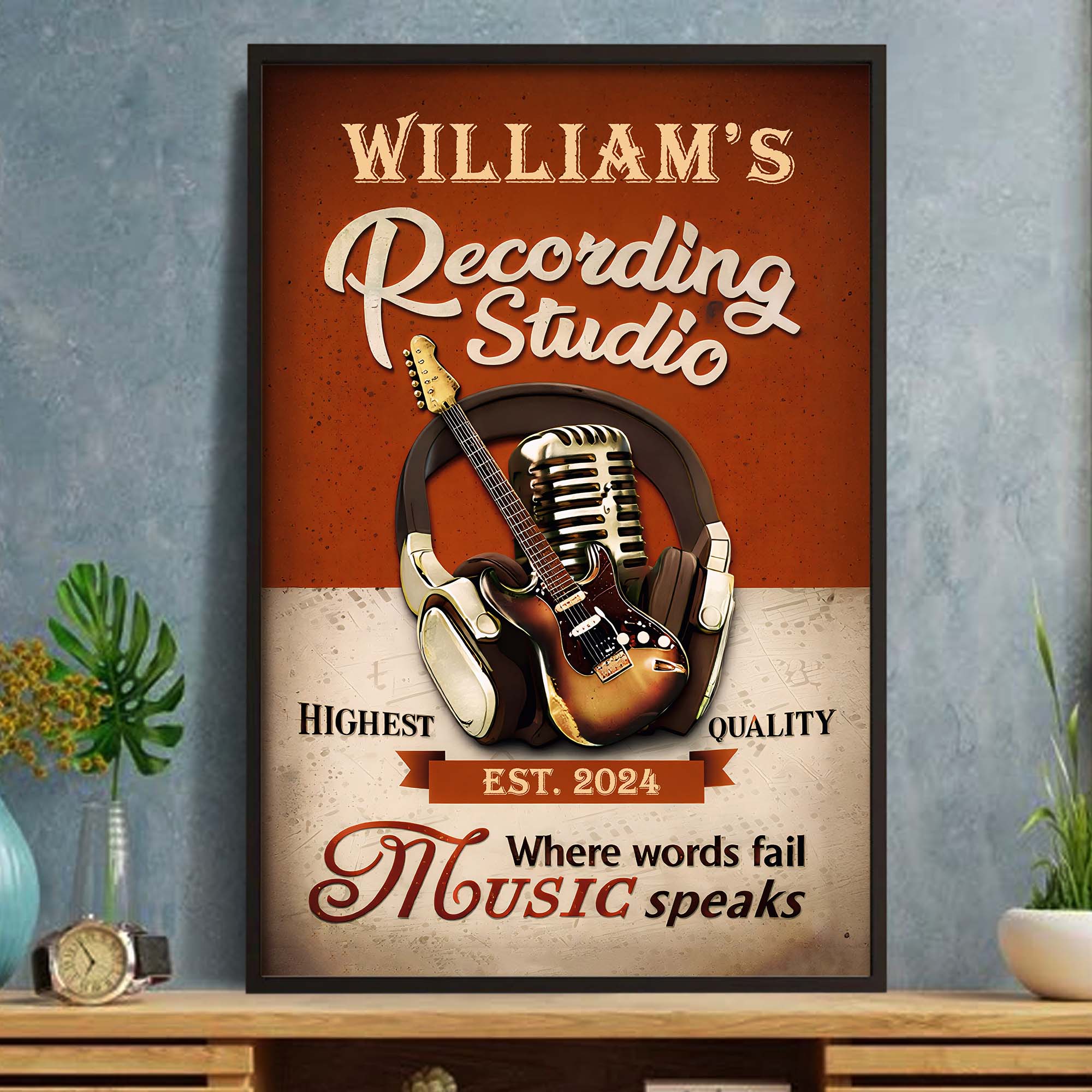 Recording Studio Where Words Fail Music Speaks Guitar and Microphone - Personalized Custom Vertical Poster - MUSIC006_VPOS - Image 2
