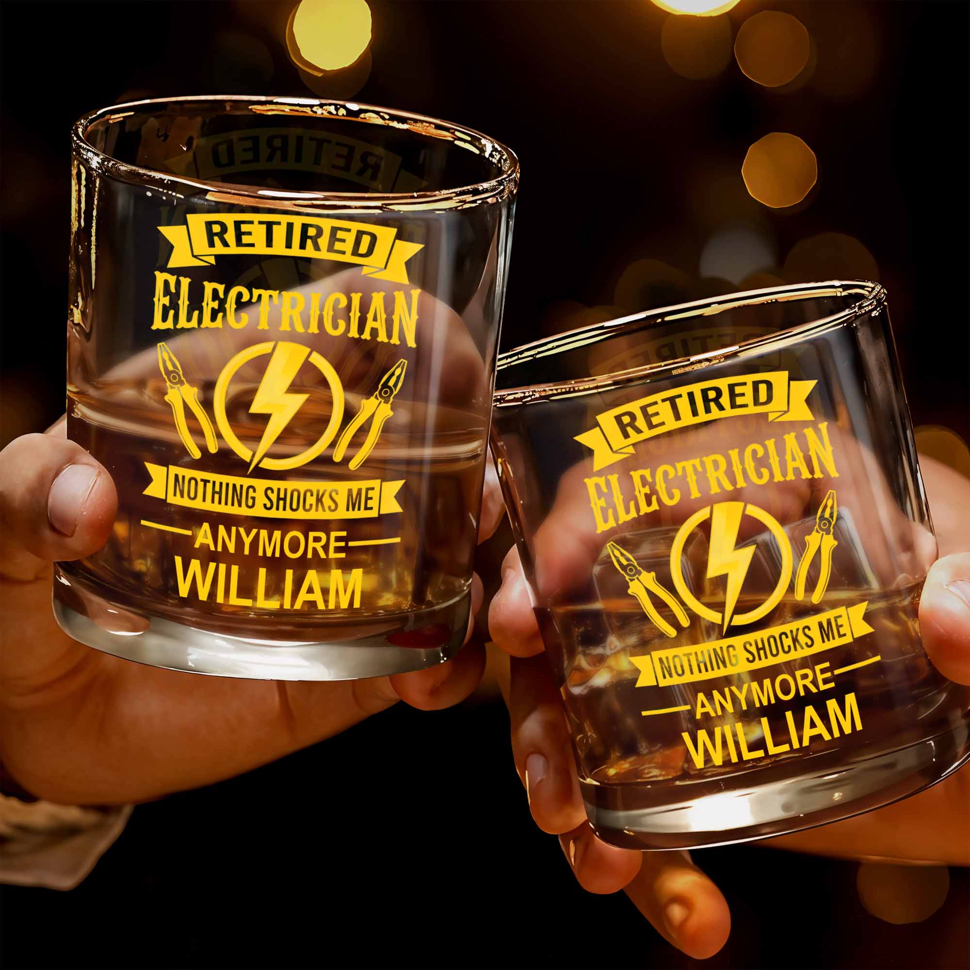 Retired Electrician Nothing Shocks Me Anymore Lightning Bolt And Pliers - Personalized Custom Whiskey Glass - RETIRE052_RWG - Image 3