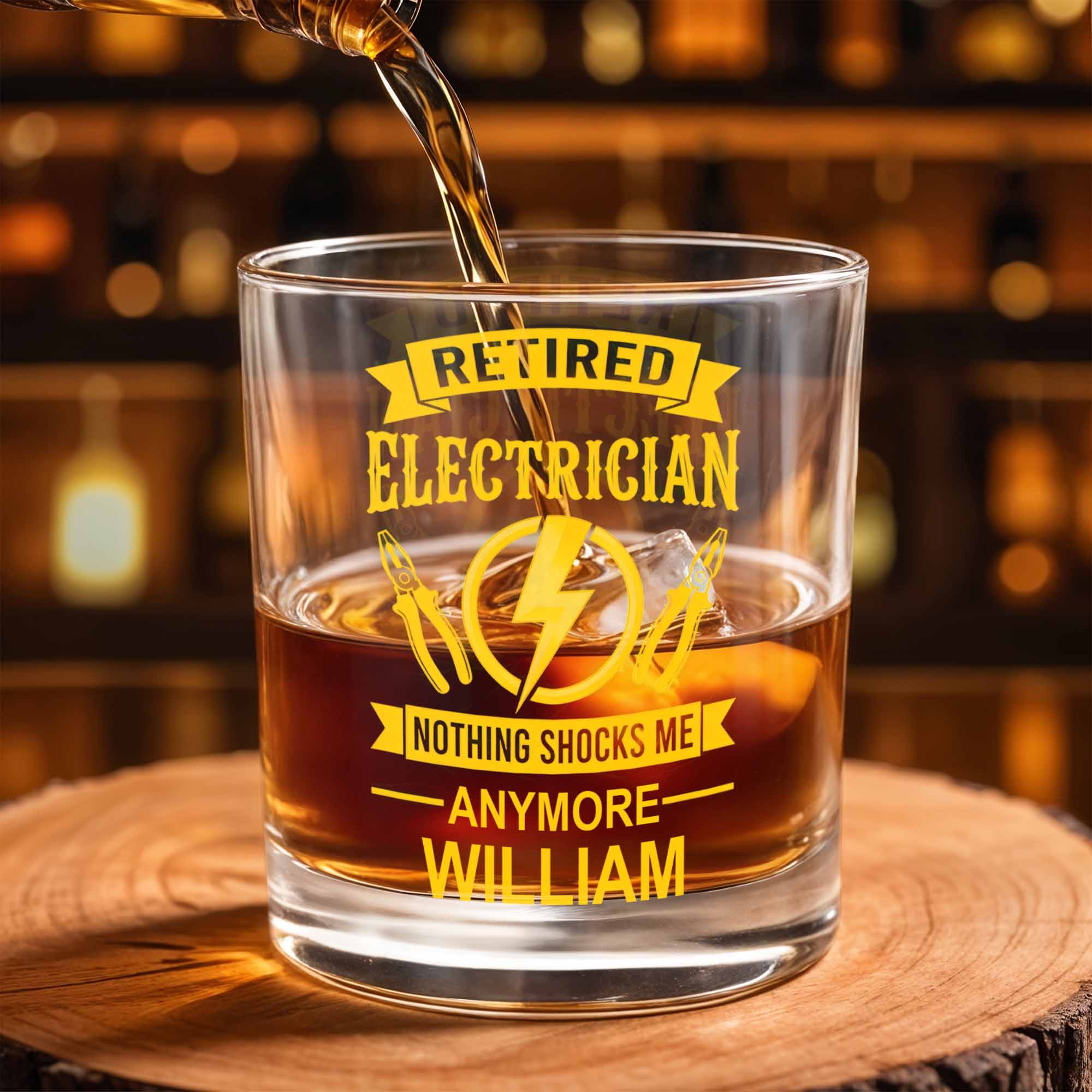 Retired Electrician Nothing Shocks Me Anymore Lightning Bolt And Pliers - Personalized Custom Whiskey Glass - RETIRE052_RWG - Image 4