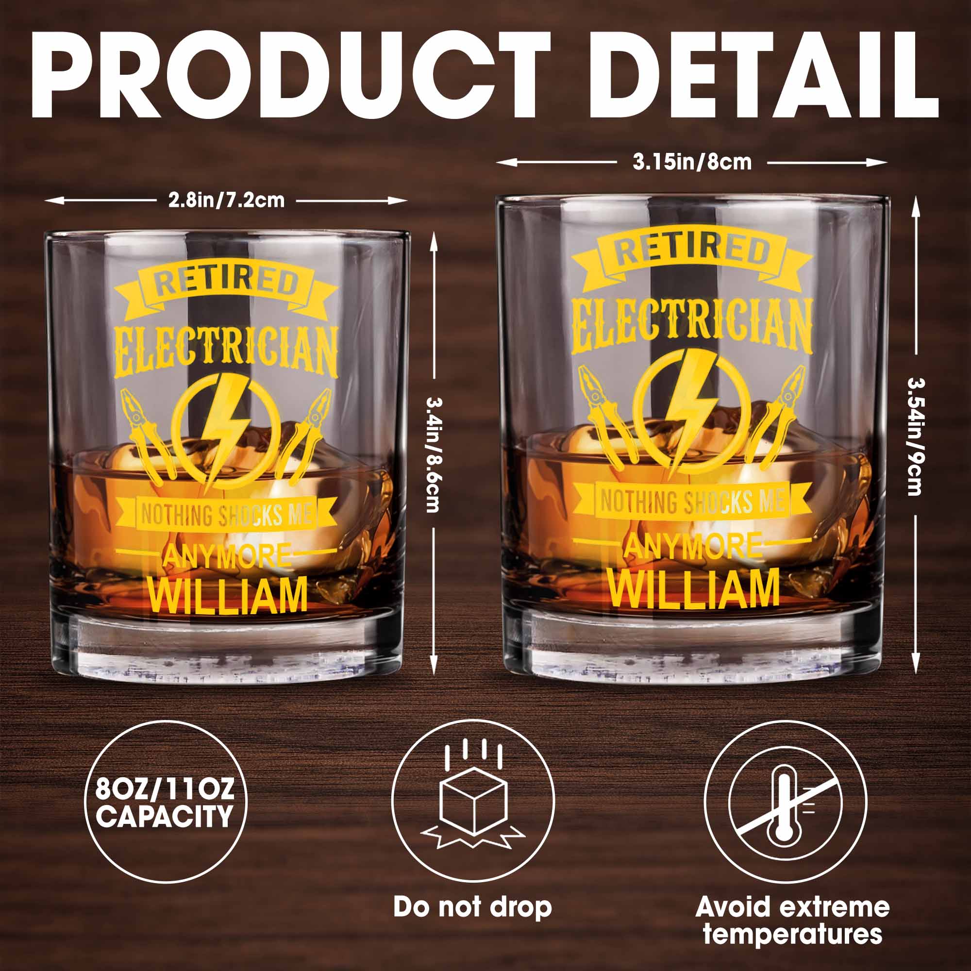 Retired Electrician Nothing Shocks Me Anymore Lightning Bolt And Pliers - Personalized Custom Whiskey Glass - RETIRE052_RWG - Image 5