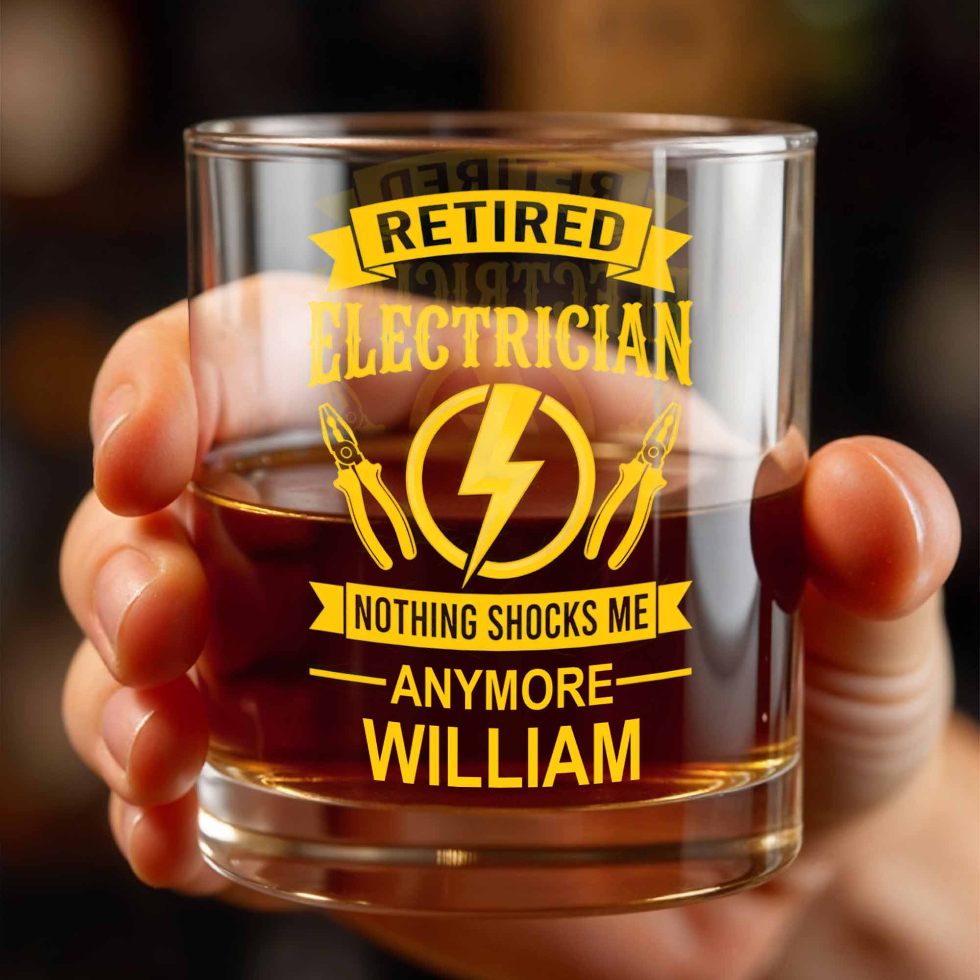 Retired Electrician Nothing Shocks Me Anymore Lightning Bolt And Pliers - Personalized Custom Whiskey Glass - RETIRE052_RWG - Image 6