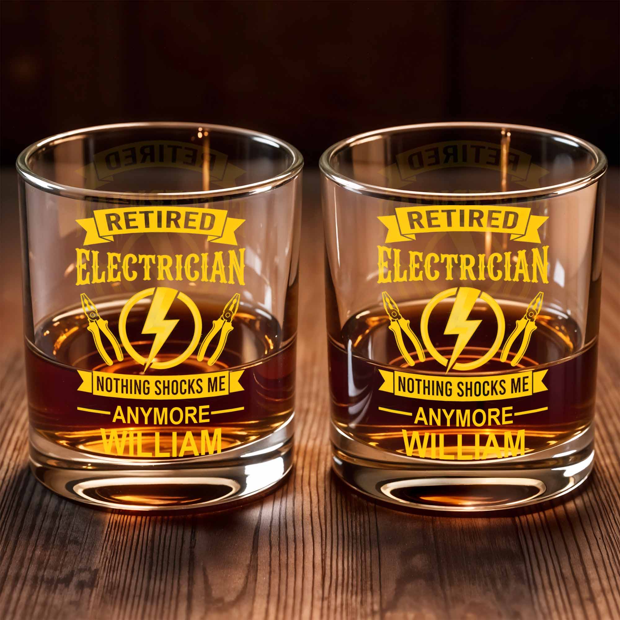Retired Electrician Nothing Shocks Me Anymore Lightning Bolt And Pliers - Personalized Custom Whiskey Glass - RETIRE052_RWG - Image 7
